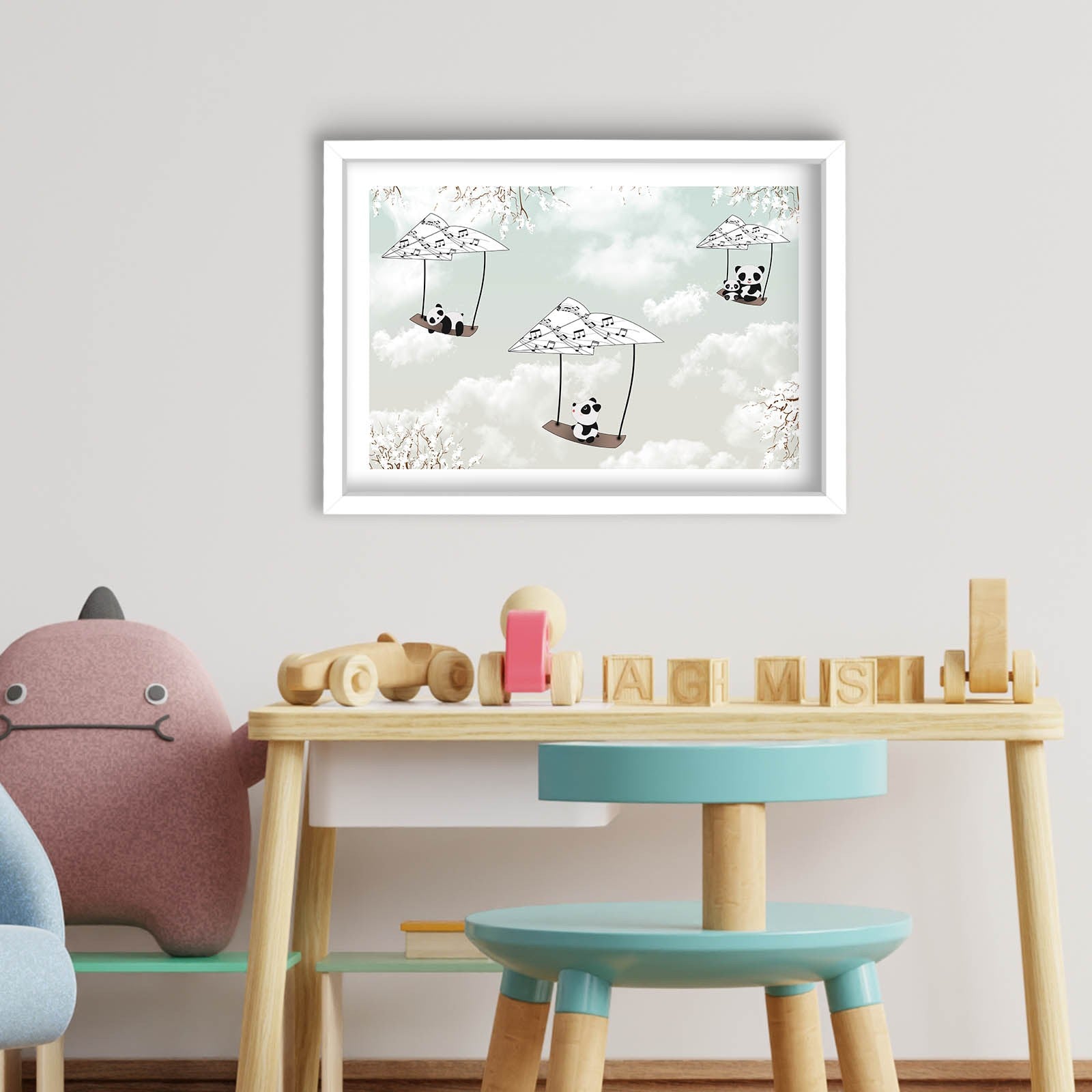 Quadro Decorativo MDF Emoldurado - Preto, Branco e Cinzento Claro - 38x53cm com Moldura PVC