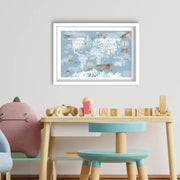 Quadro Decorativo MDF Emoldurado Azul e Branco 38x53cm com Moldura PVC