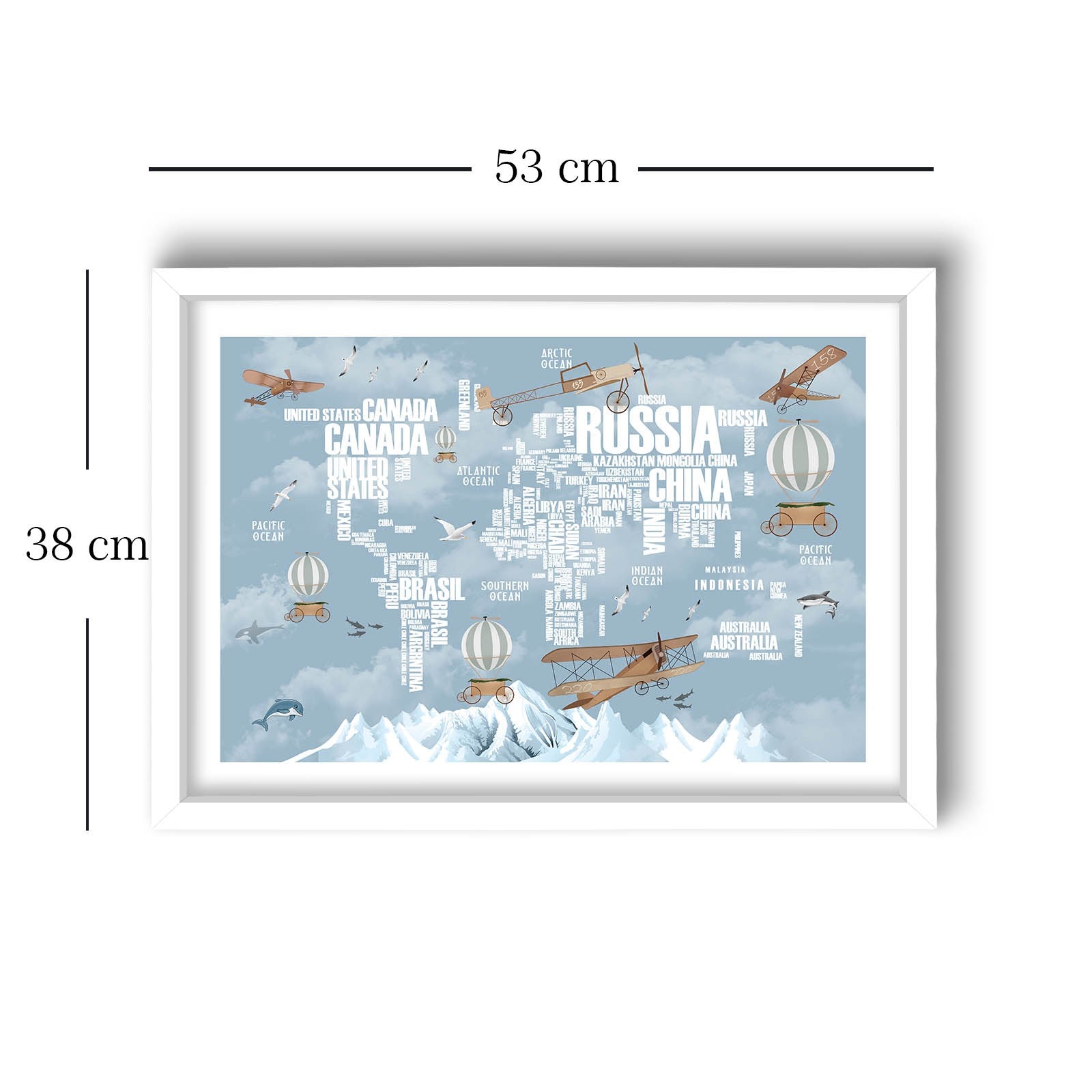 Quadro Decorativo MDF Emoldurado Azul e Branco 38x53cm com Moldura PVC