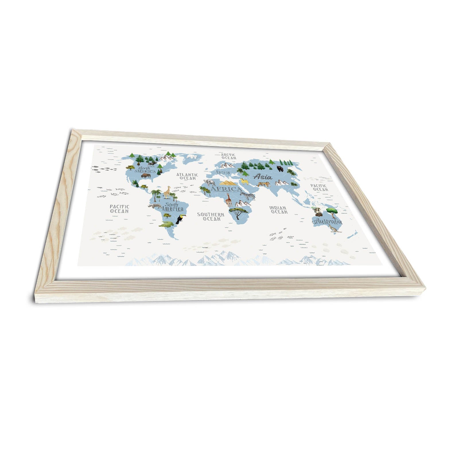 Quadro Decorativo MDF Emoldurado Azul e Branco 38x53cm com Moldura de Madeira