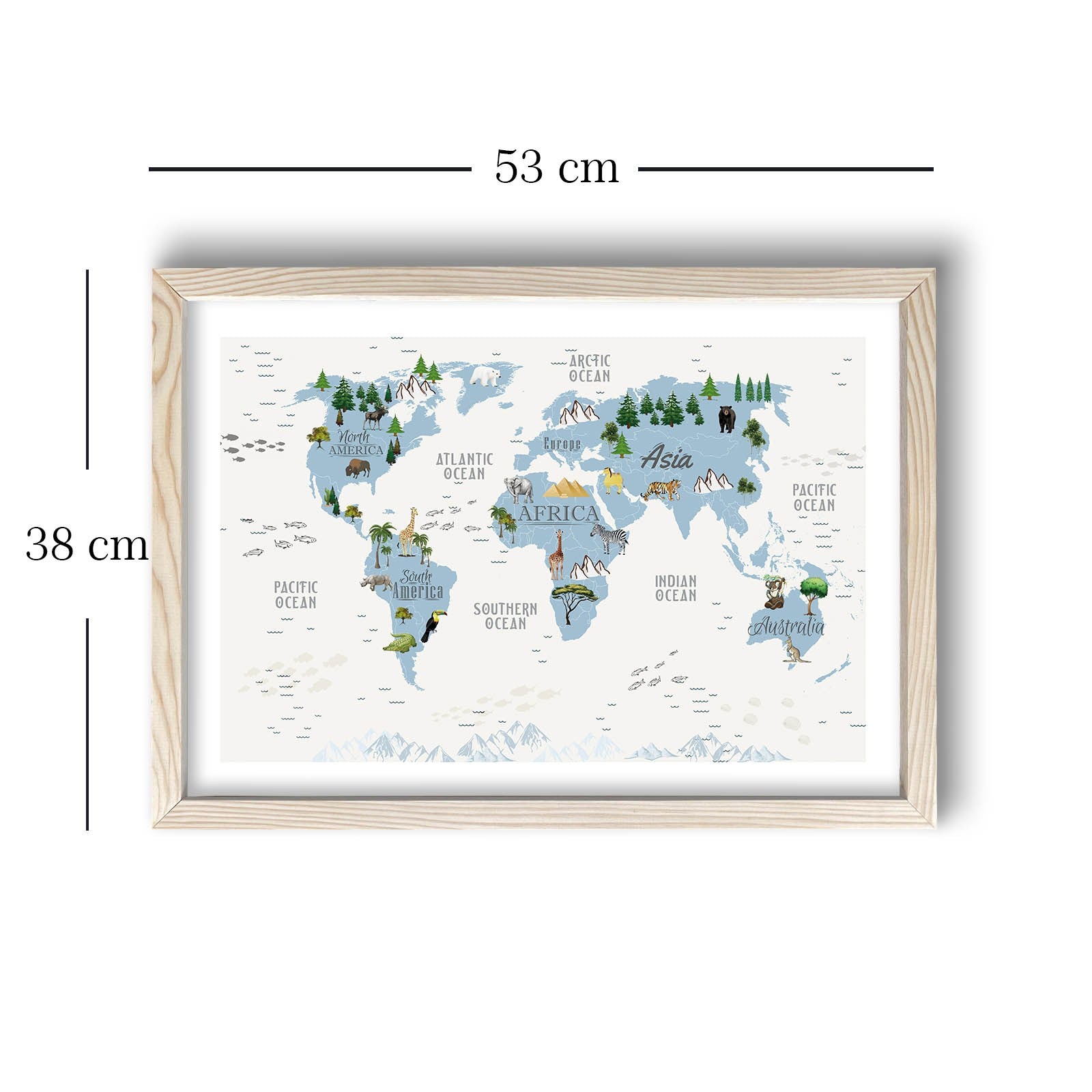 Quadro Decorativo MDF Emoldurado Azul e Branco 38x53cm com Moldura de Madeira