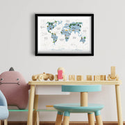 Quadro Decorativo MDF Emoldurado Azul e Branco 38x53cm com Moldura PVC