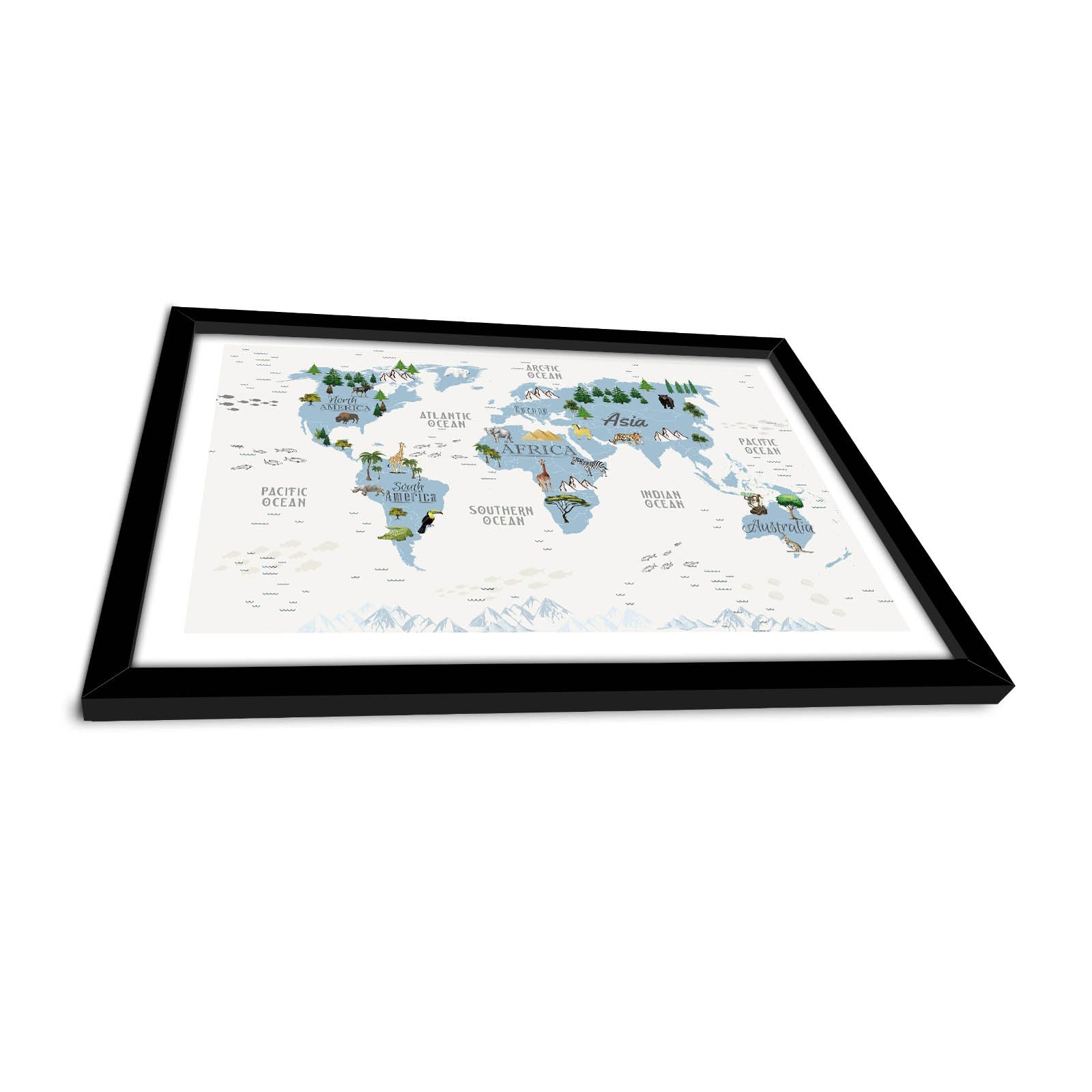 Quadro Decorativo MDF Emoldurado Azul e Branco 38x53cm com Moldura PVC