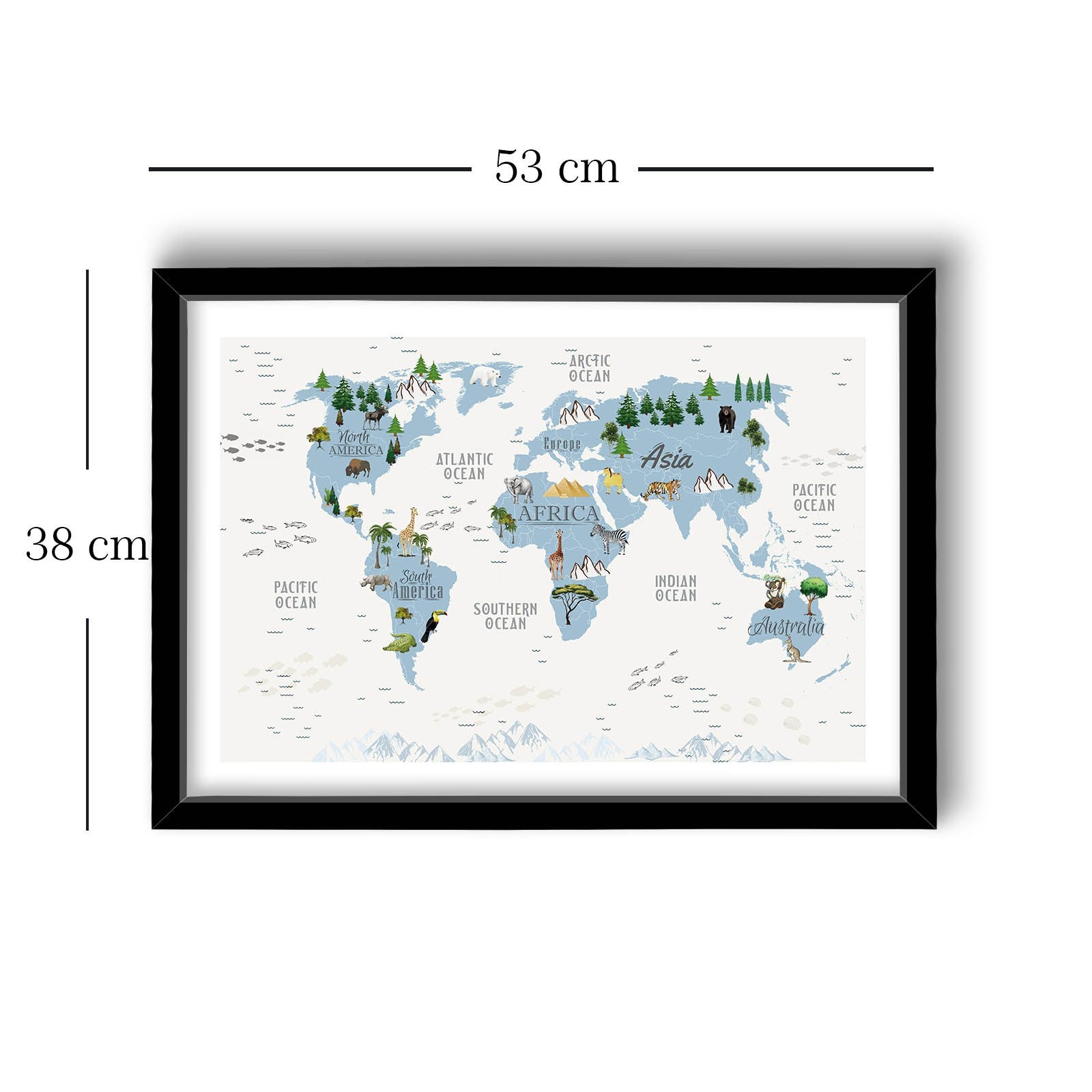 Quadro Decorativo MDF Emoldurado Azul e Branco 38x53cm com Moldura PVC