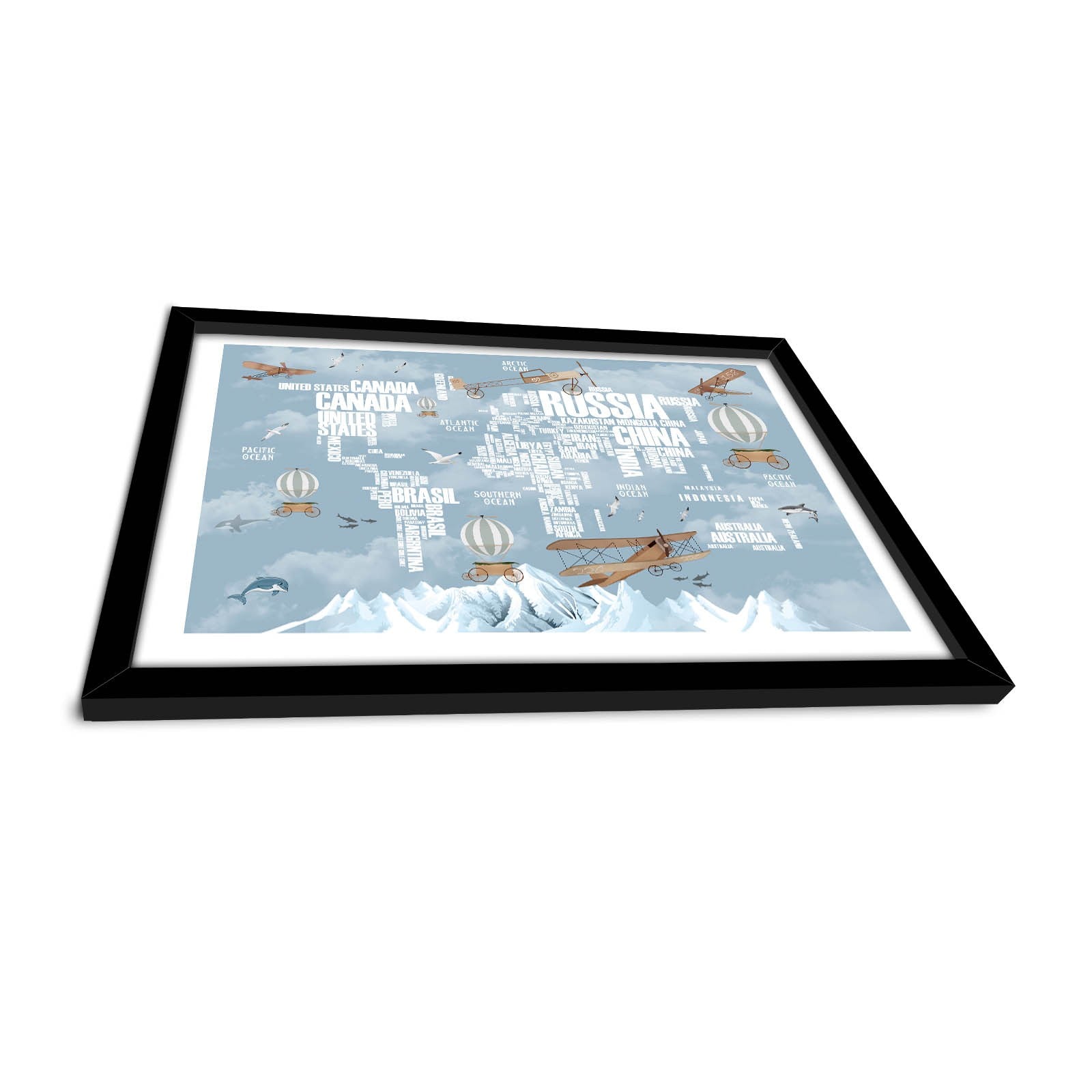 Quadro Decorativo MDF Emoldurado Azul e Branco 38x53cm com Moldura PVC