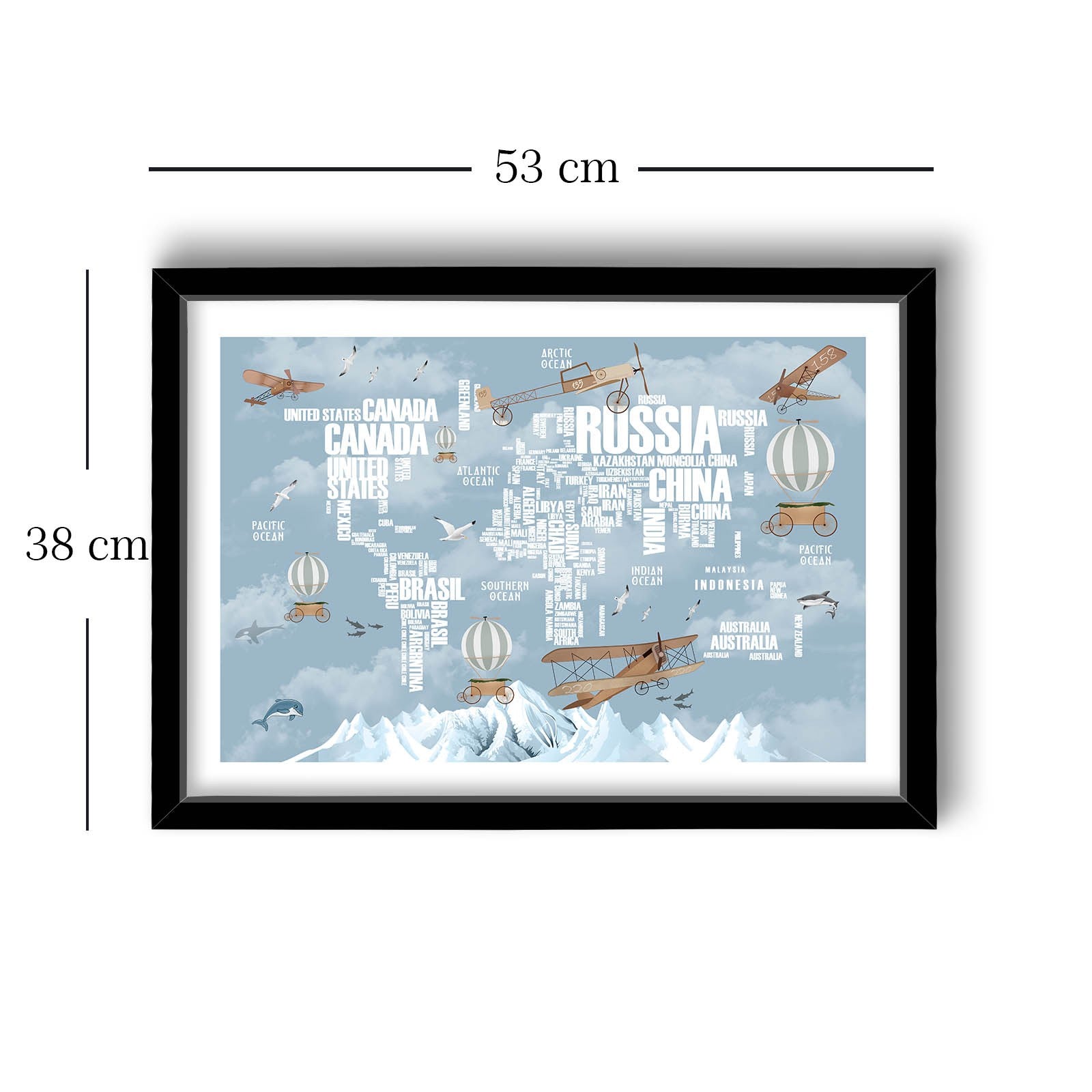 Quadro Decorativo MDF Emoldurado Azul e Branco 38x53cm com Moldura PVC