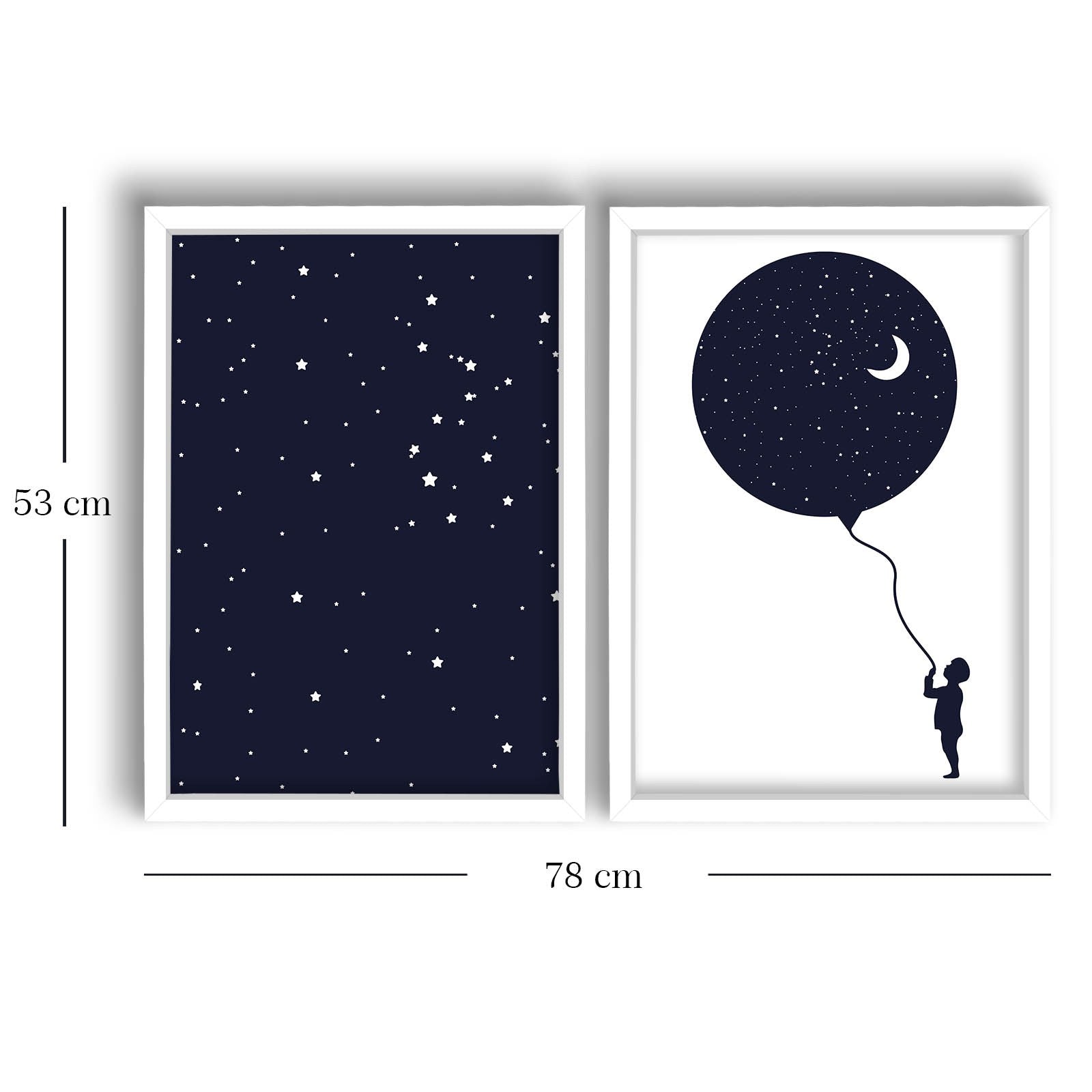 Conjunto de 2 Quadros Decorativos MDF com Moldura - Azul Marinho e Branco 53x78cm