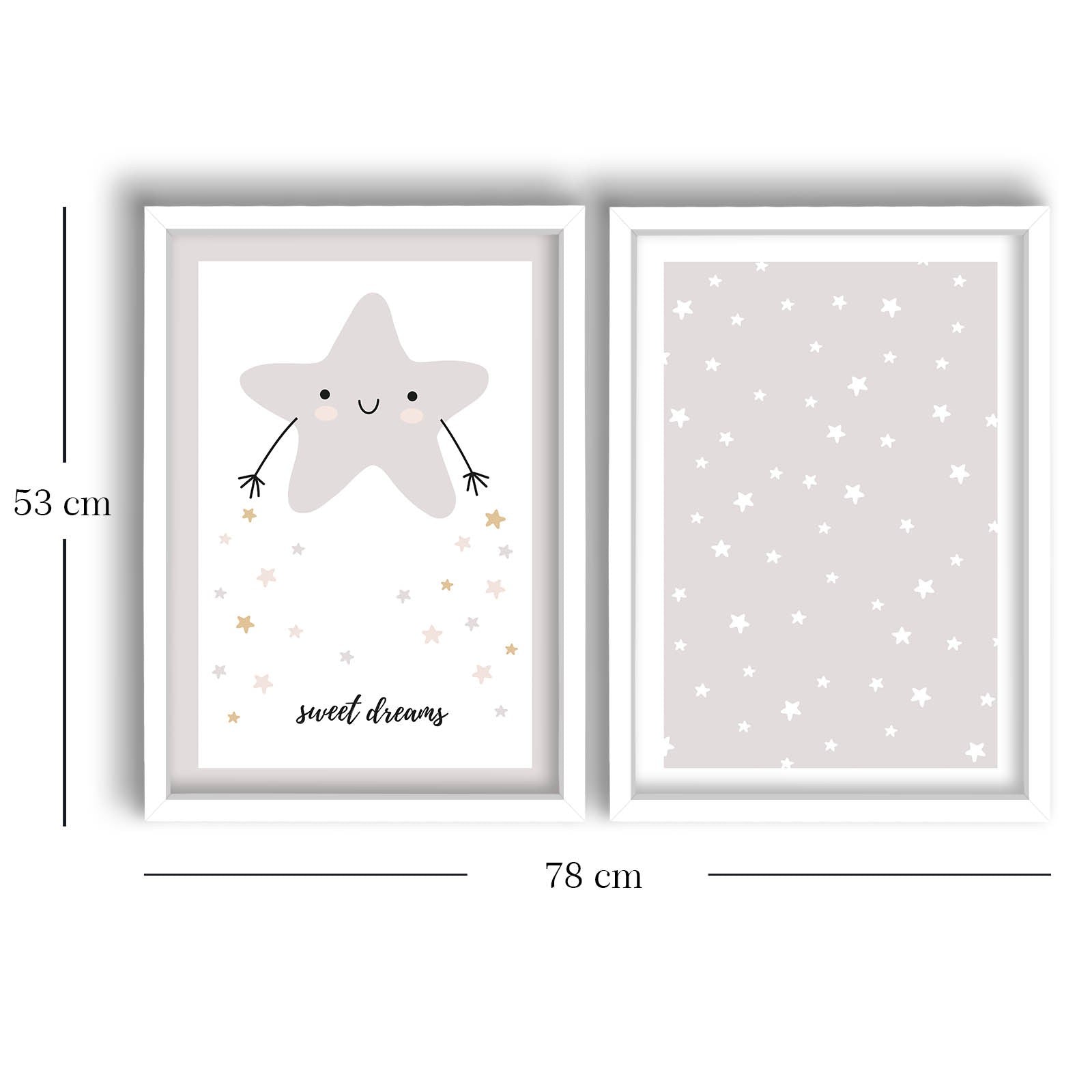 Conjunto de 2 Quadros Decorativos MDF com Moldura - 53x78cm - Branco e Cinza Claro