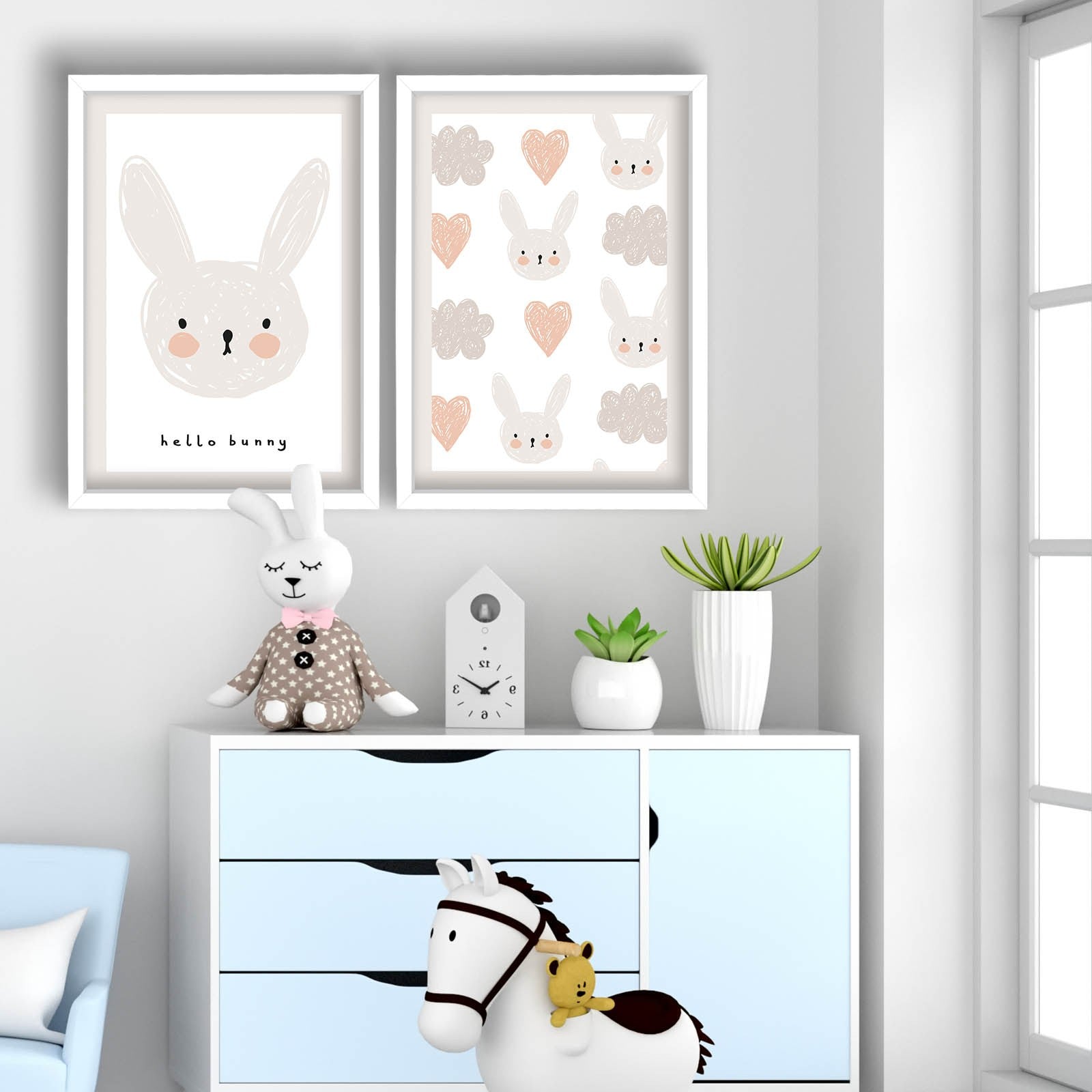 Conjunto de 2 Quadros Decorativos MDF com Moldura Branca 53x78cm