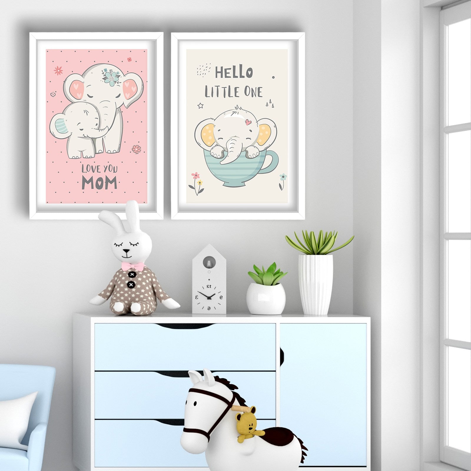 Conjunto de 2 Quadros Decorativos MDF com Moldura - Rosa e Branco 53x78cm