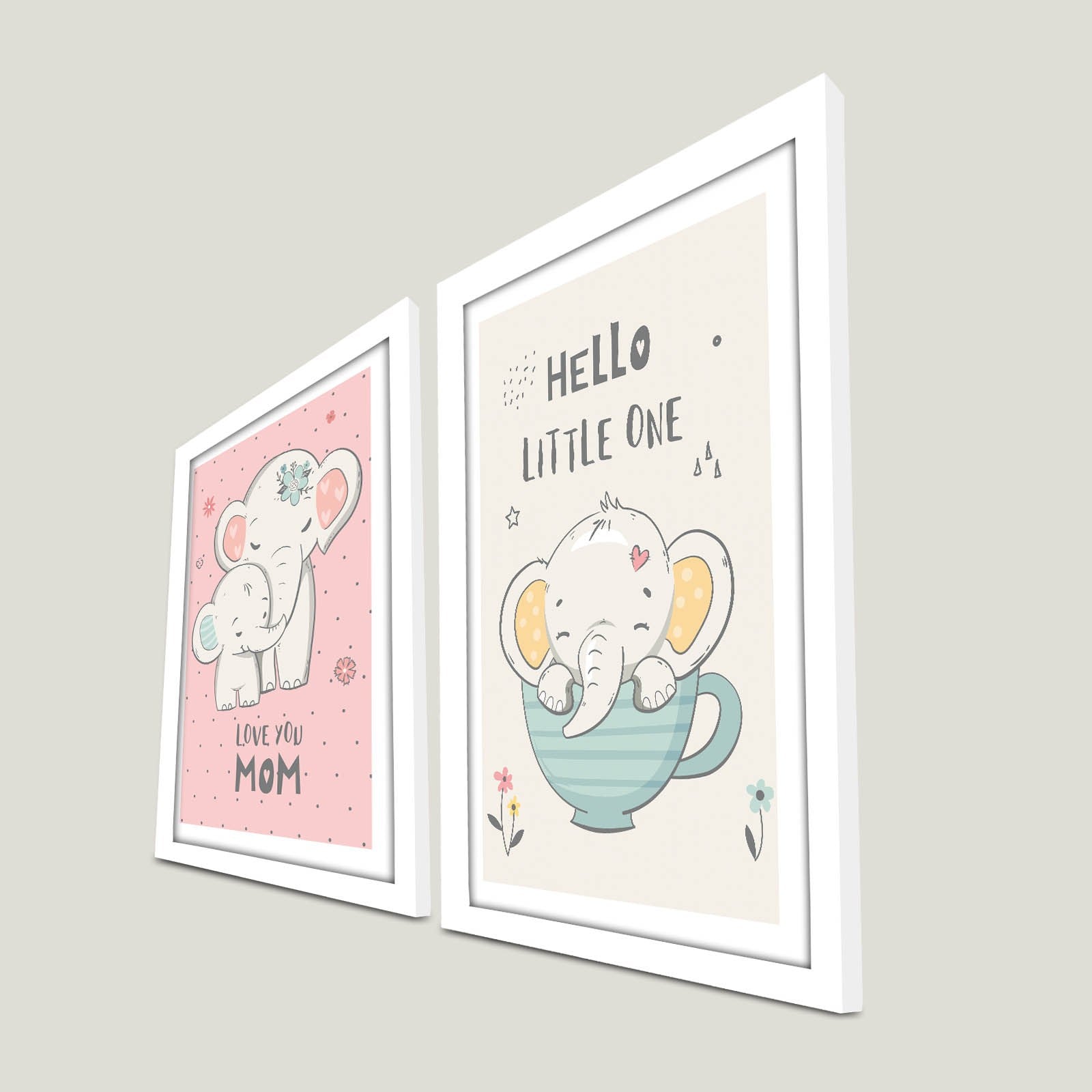 Conjunto de 2 Quadros Decorativos MDF com Moldura - Rosa e Branco 53x78cm