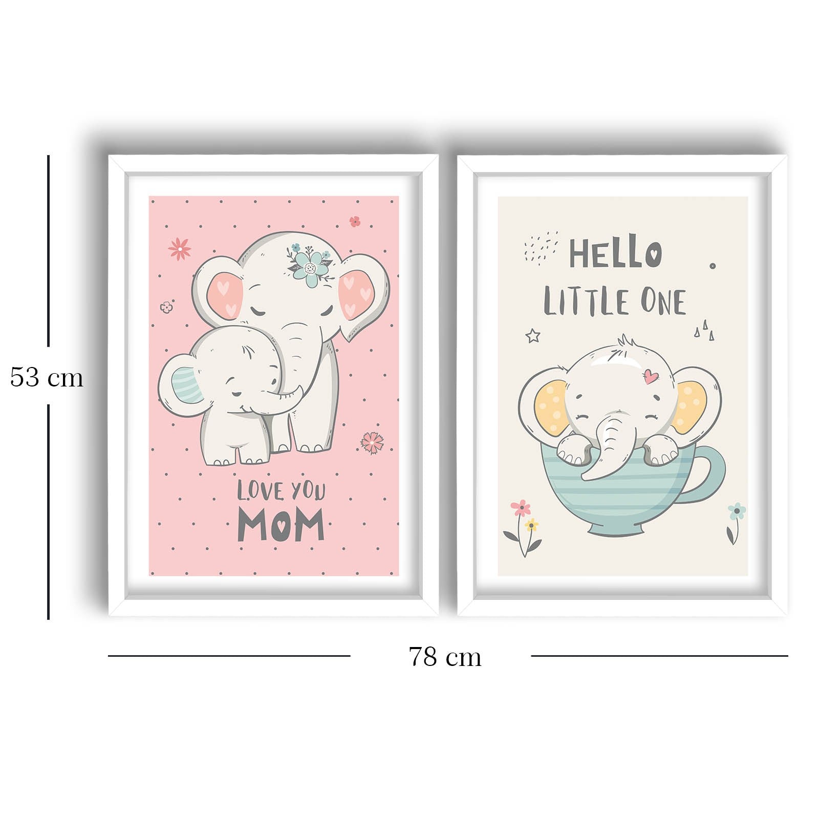 Conjunto de 2 Quadros Decorativos MDF com Moldura - Rosa e Branco 53x78cm