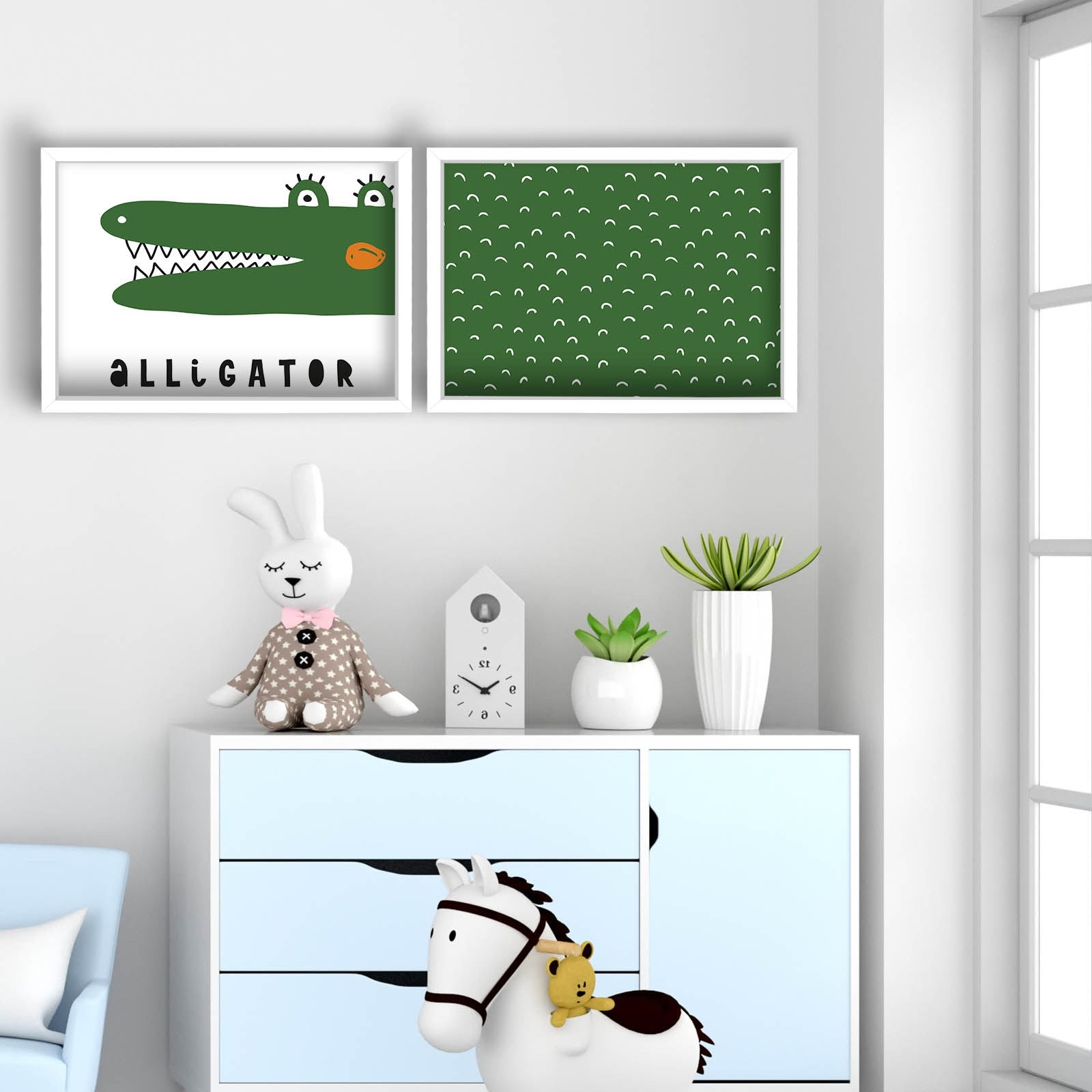 Conjunto de 2 Quadros Decorativos MDF com Moldura - Verde e Branco 53x78cm
