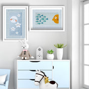 Conjunto de 2 Quadros Decorativos MDF com Moldura - Azul, Branco e Laranja - 53x78cm