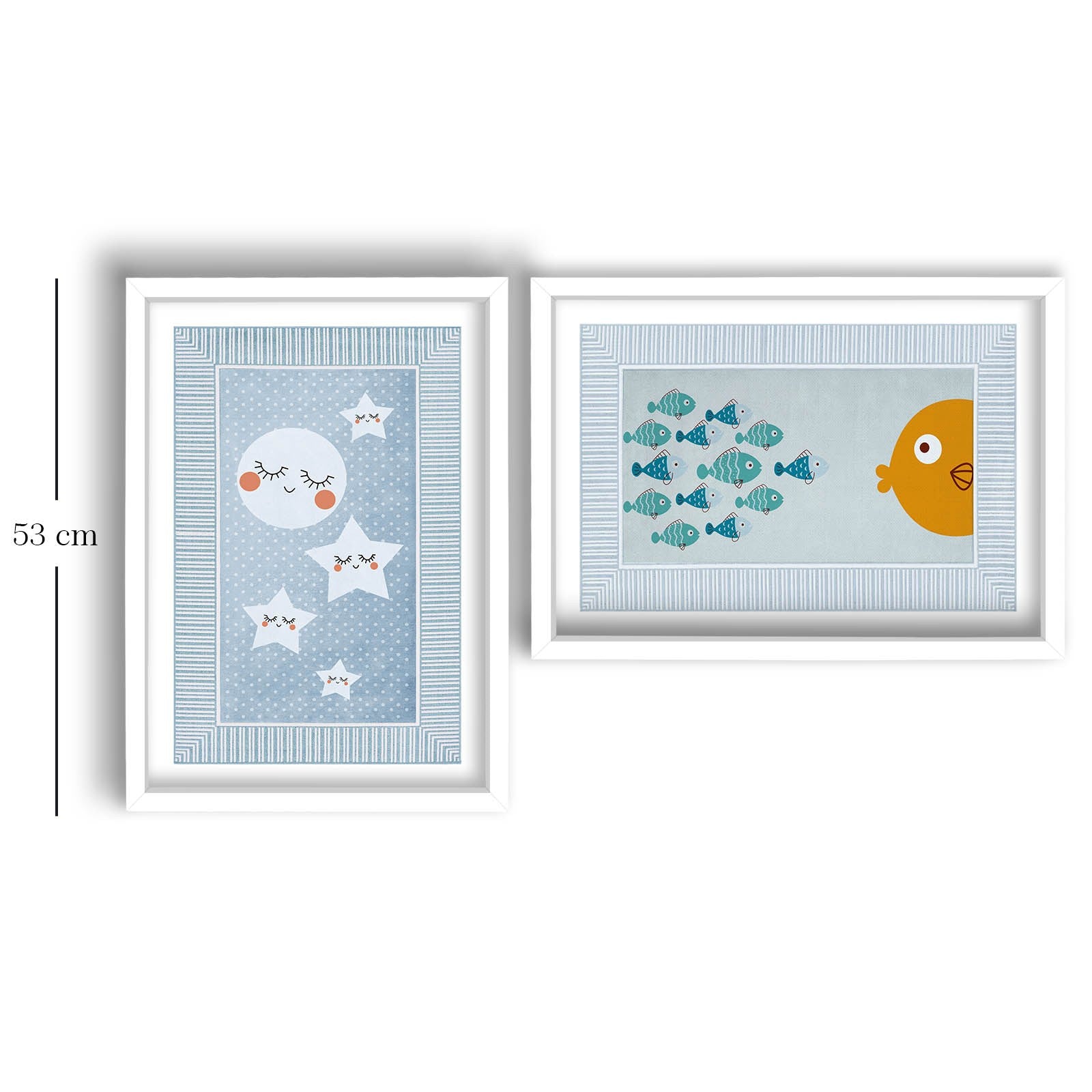 Conjunto de 2 Quadros Decorativos MDF com Moldura - Azul, Branco e Laranja - 53x78cm