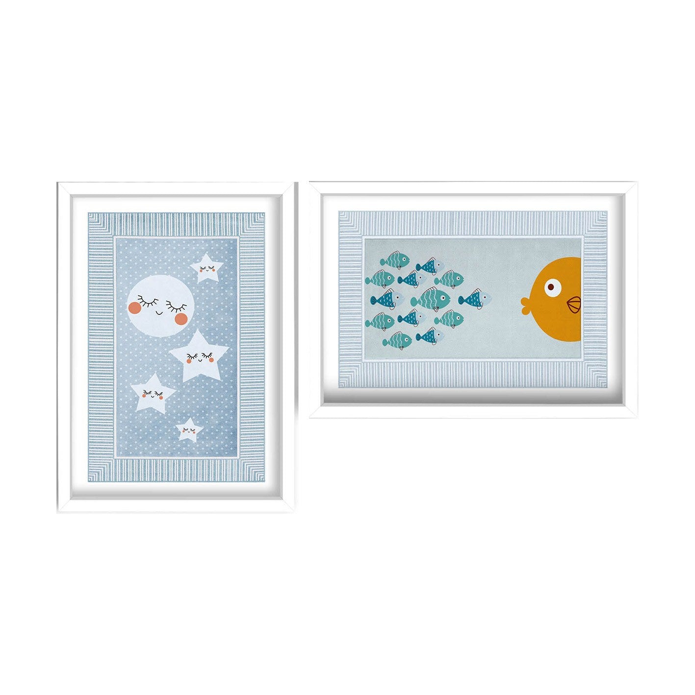 Conjunto de 2 Quadros Decorativos MDF com Moldura - Azul, Branco e Laranja - 53x78cm
