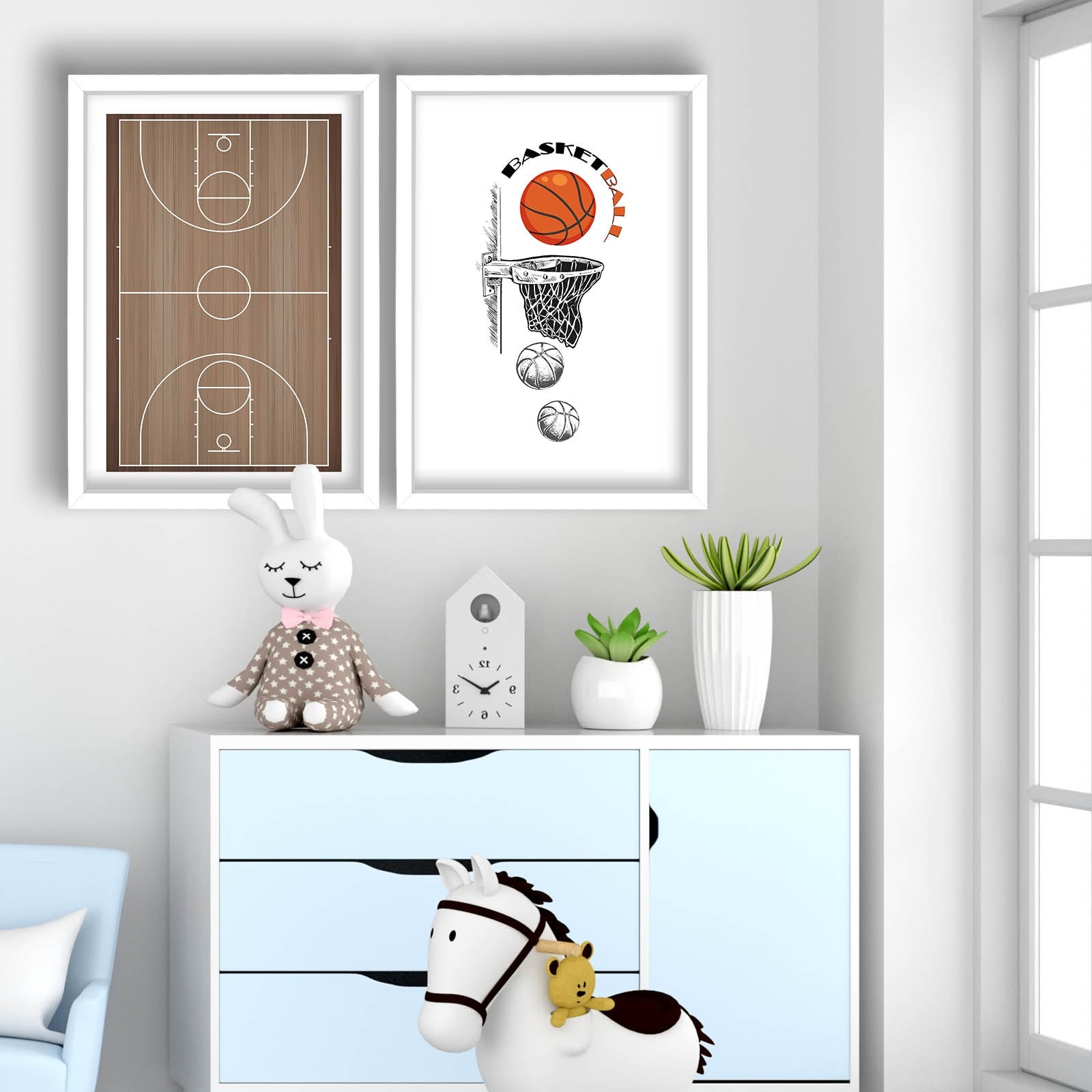 Conjunto de 2 Quadros Decorativos MDF com Moldura - 53x78cm - Castanho e Branco