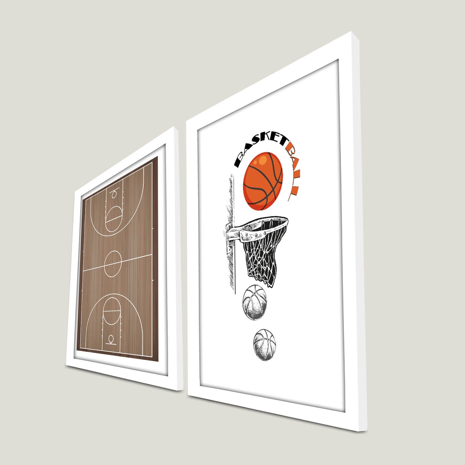 Conjunto de 2 Quadros Decorativos MDF com Moldura - 53x78cm - Castanho e Branco