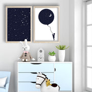 Conjunto de 2 Quadros Decorativos MDF com Moldura - Azul Marinho e Branco 53x78cm