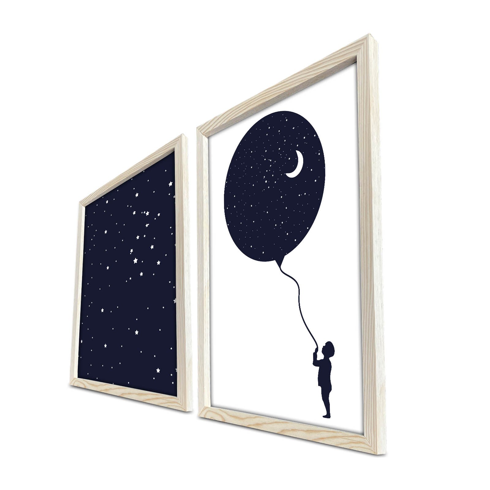 Conjunto de 2 Quadros Decorativos MDF com Moldura - Azul Marinho e Branco 53x78cm