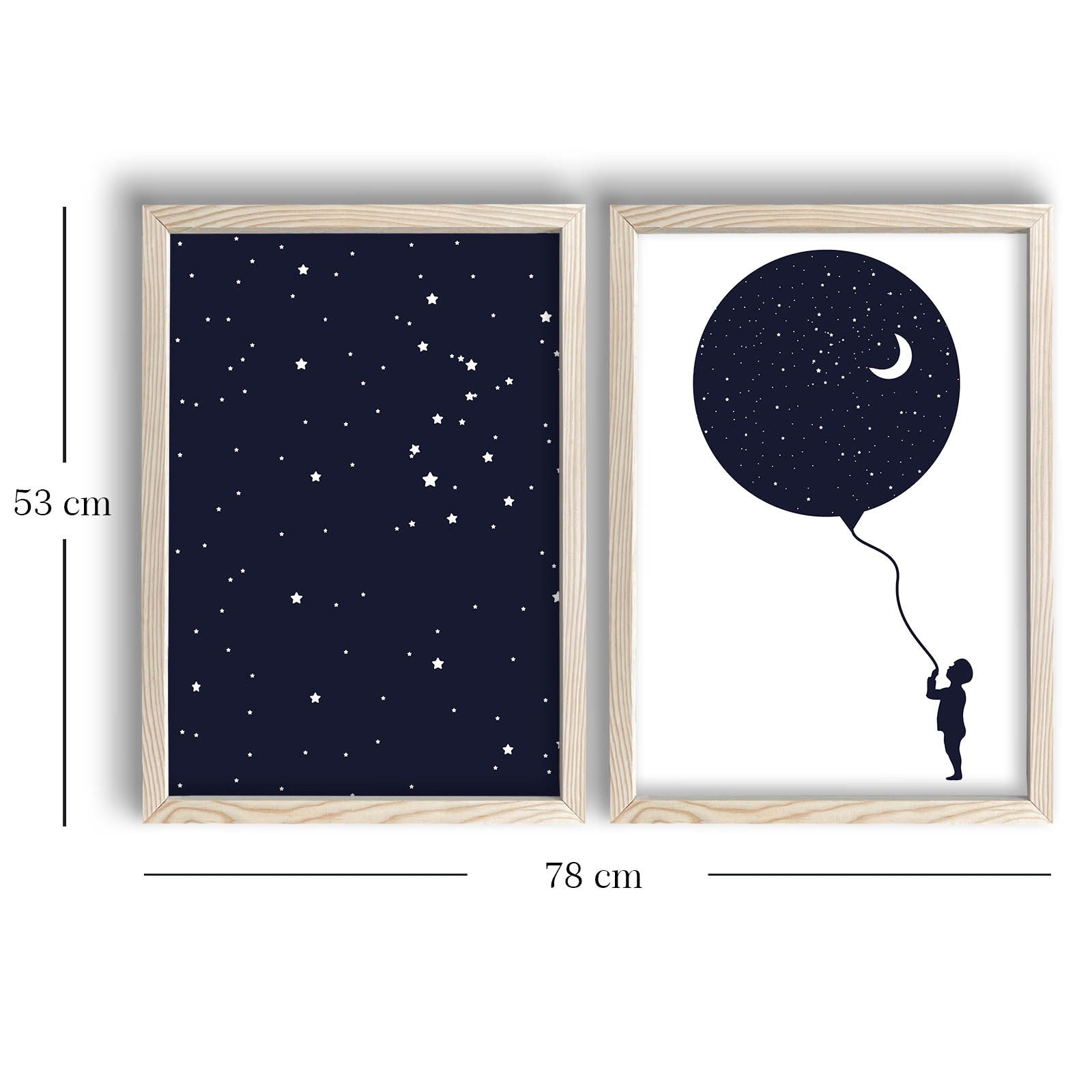 Conjunto de 2 Quadros Decorativos MDF com Moldura - Azul Marinho e Branco 53x78cm