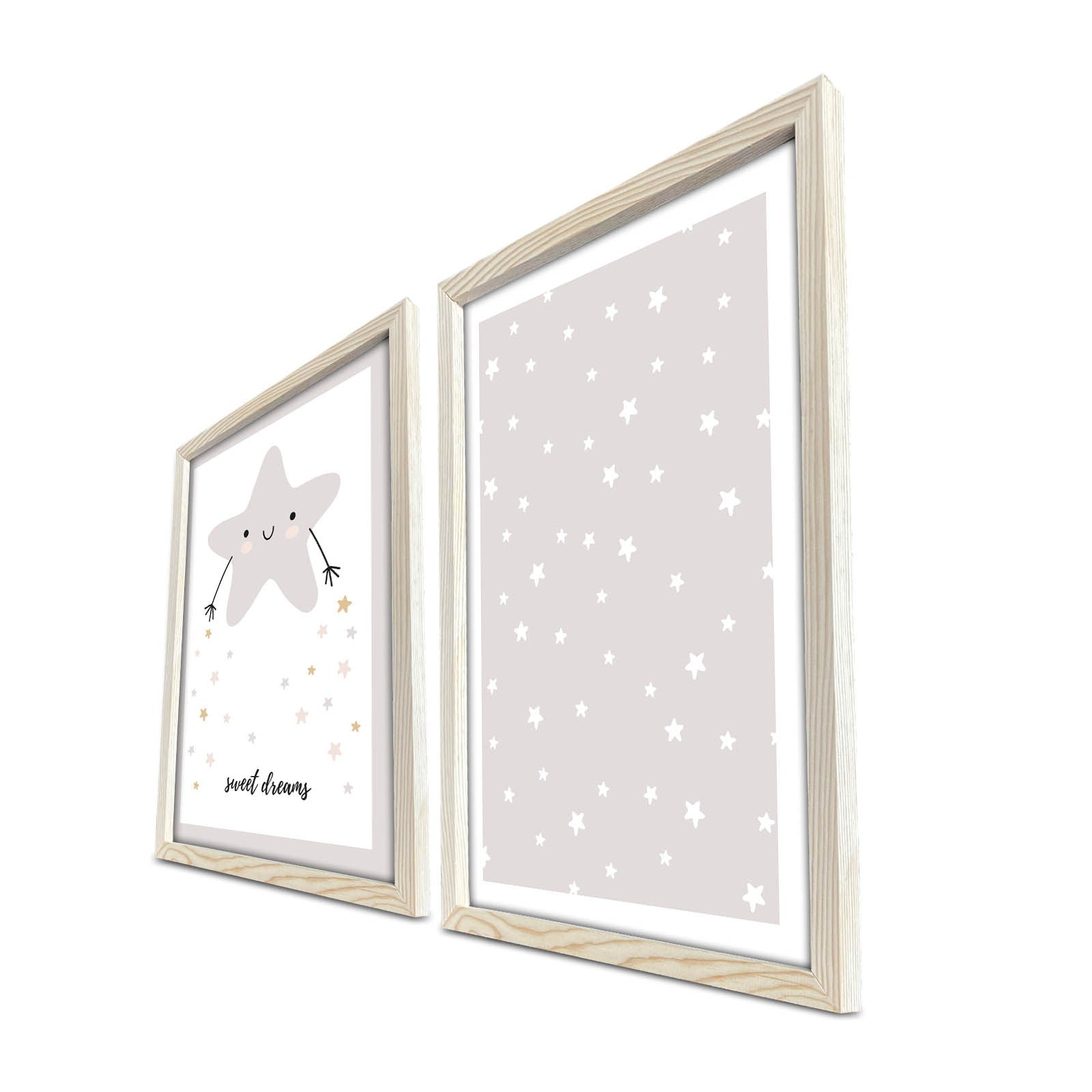 Conjunto de 2 Quadros Decorativos MDF com Moldura - 53x78cm - Branco e Cinza Claro