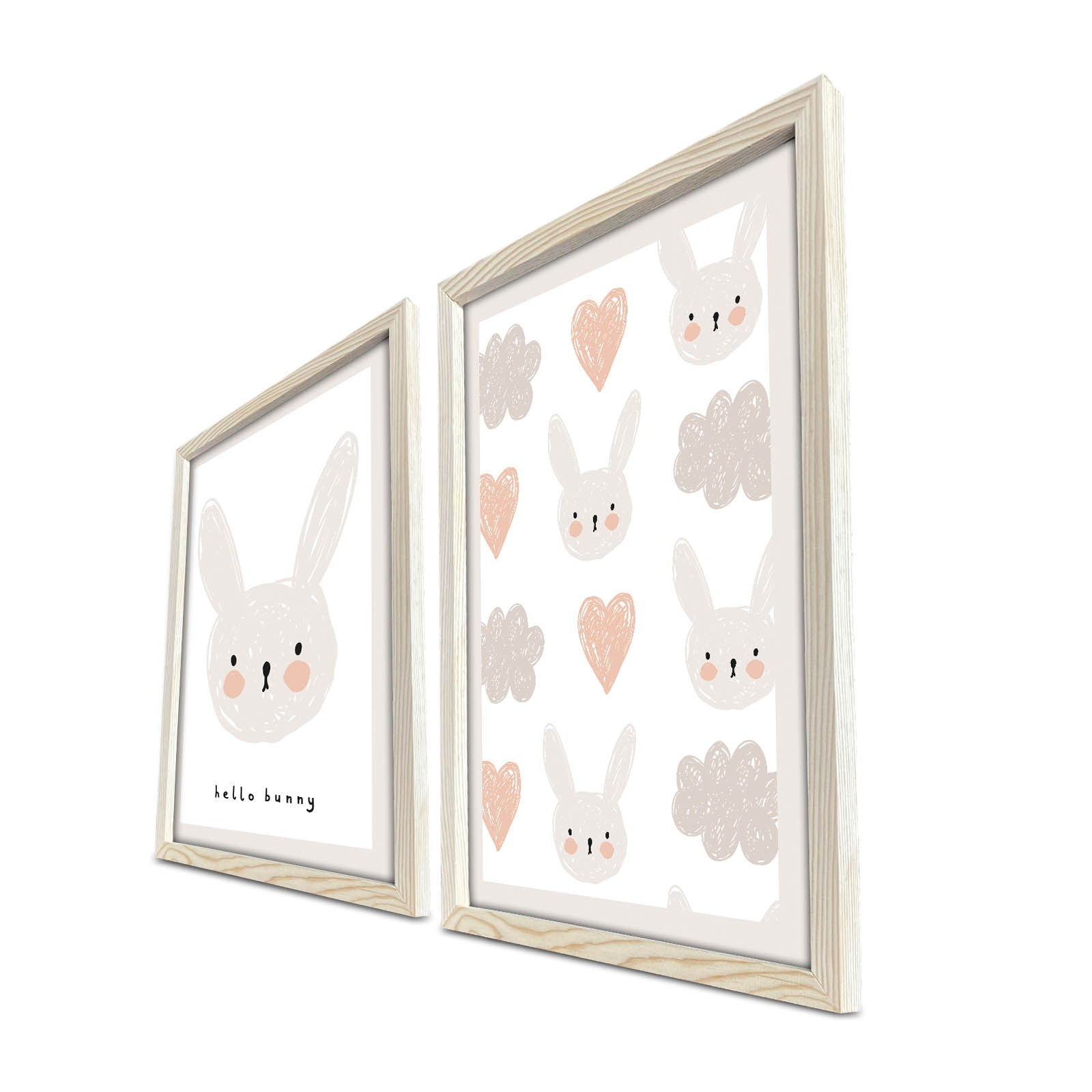 Conjunto de 2 Quadros Decorativos MDF com Moldura - Creme e Branco 53x78cm