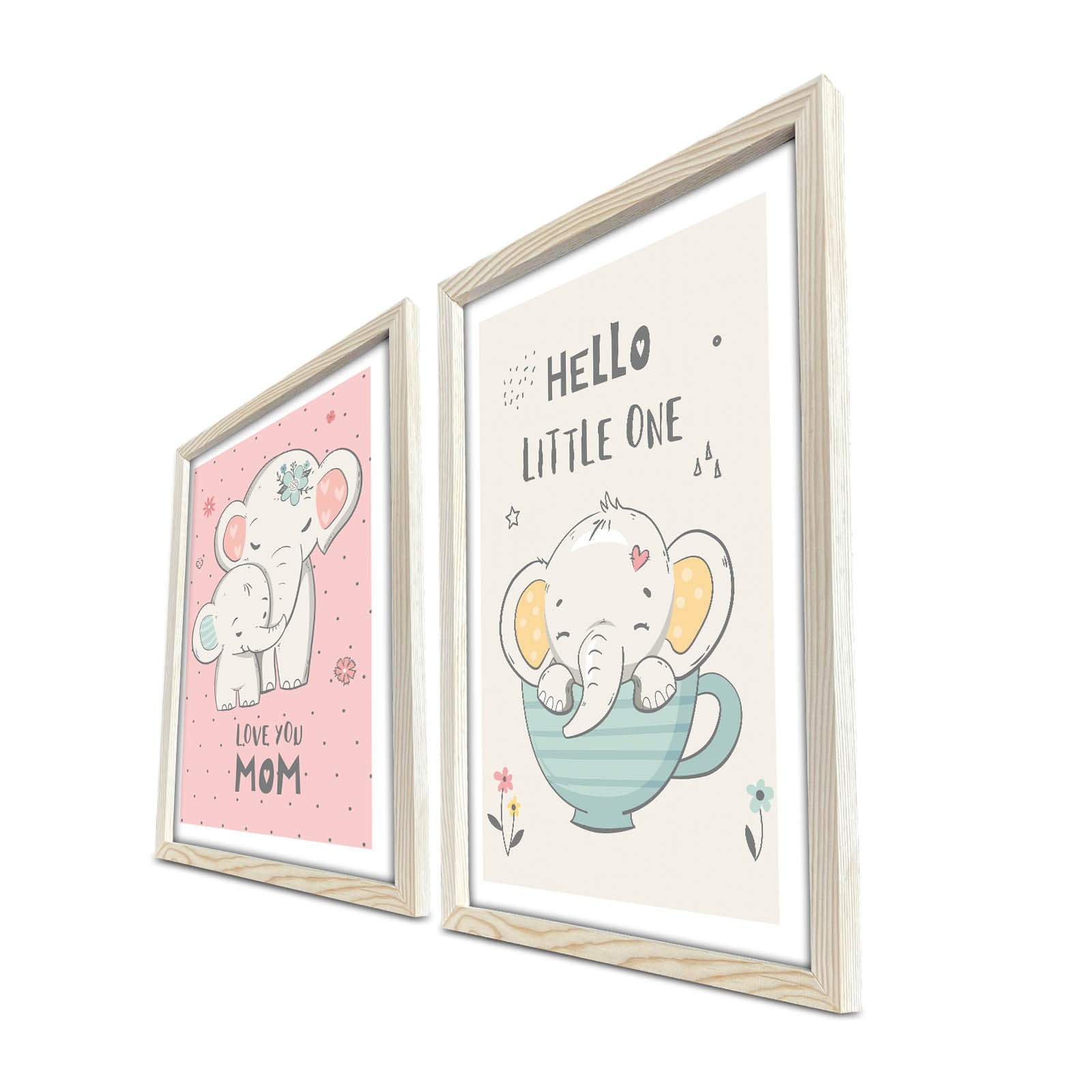 Conjunto de 2 Quadros Decorativos MDF com Moldura - Rosa e Branco 53x78cm