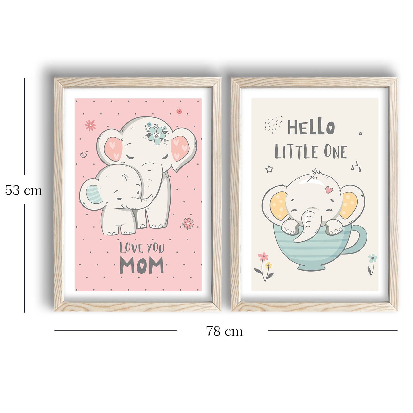 Conjunto de 2 Quadros Decorativos MDF com Moldura - Rosa e Branco 53x78cm