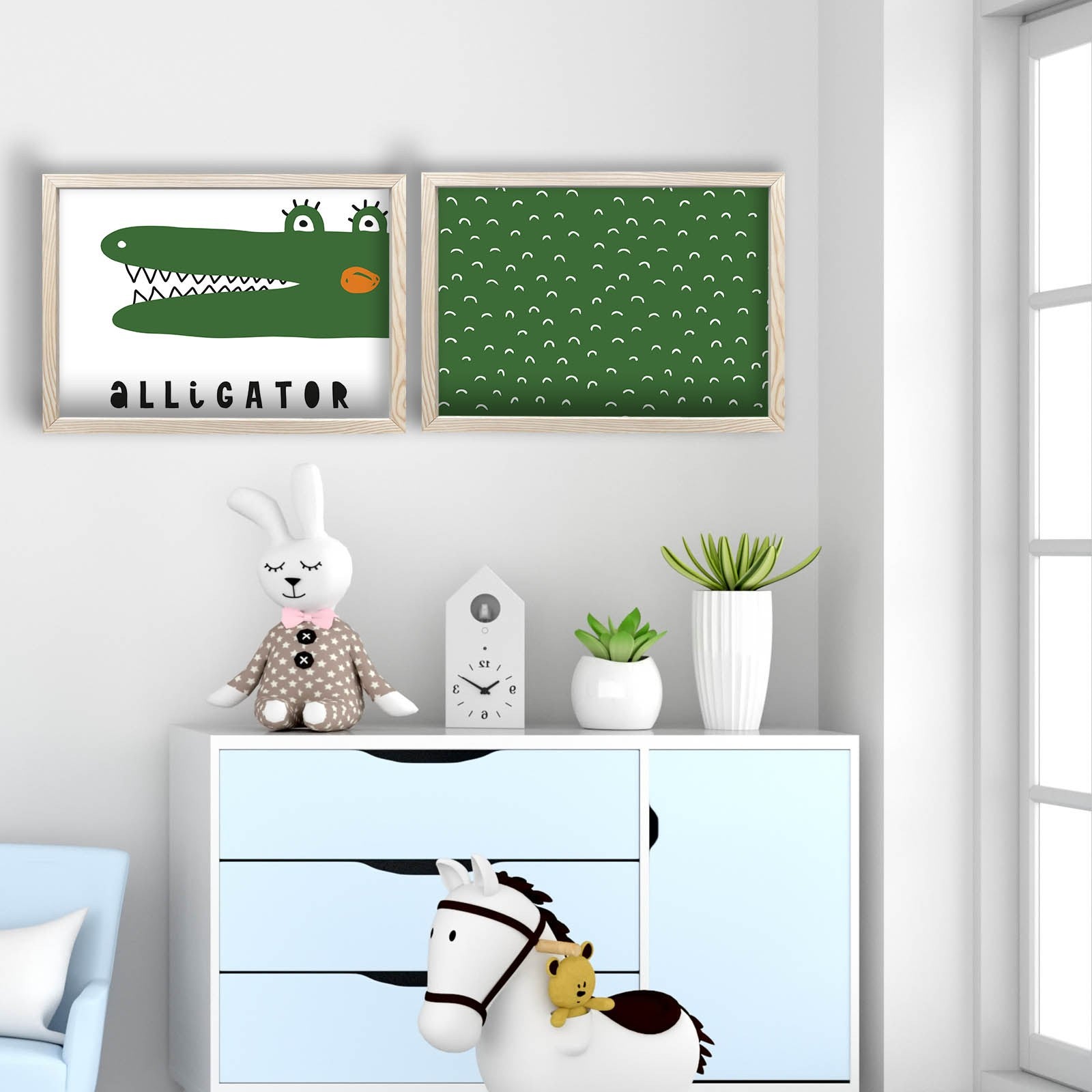 Conjunto de 2 Quadros Decorativos MDF com Moldura - Verde e Branco 53x78cm