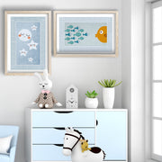 Conjunto de 2 Quadros Decorativos MDF com Moldura - Azul, Laranja e Branco 53x78cm