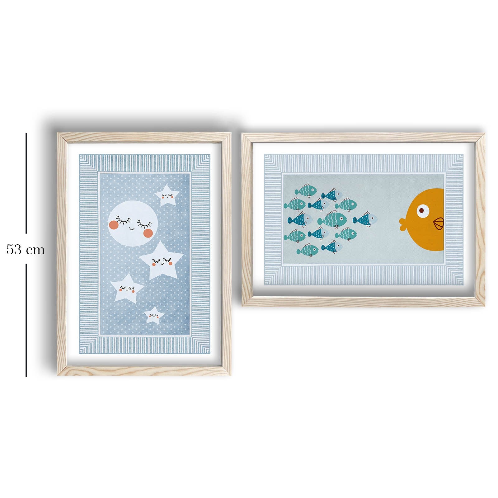 Conjunto de 2 Quadros Decorativos MDF com Moldura - Azul, Laranja e Branco 53x78cm