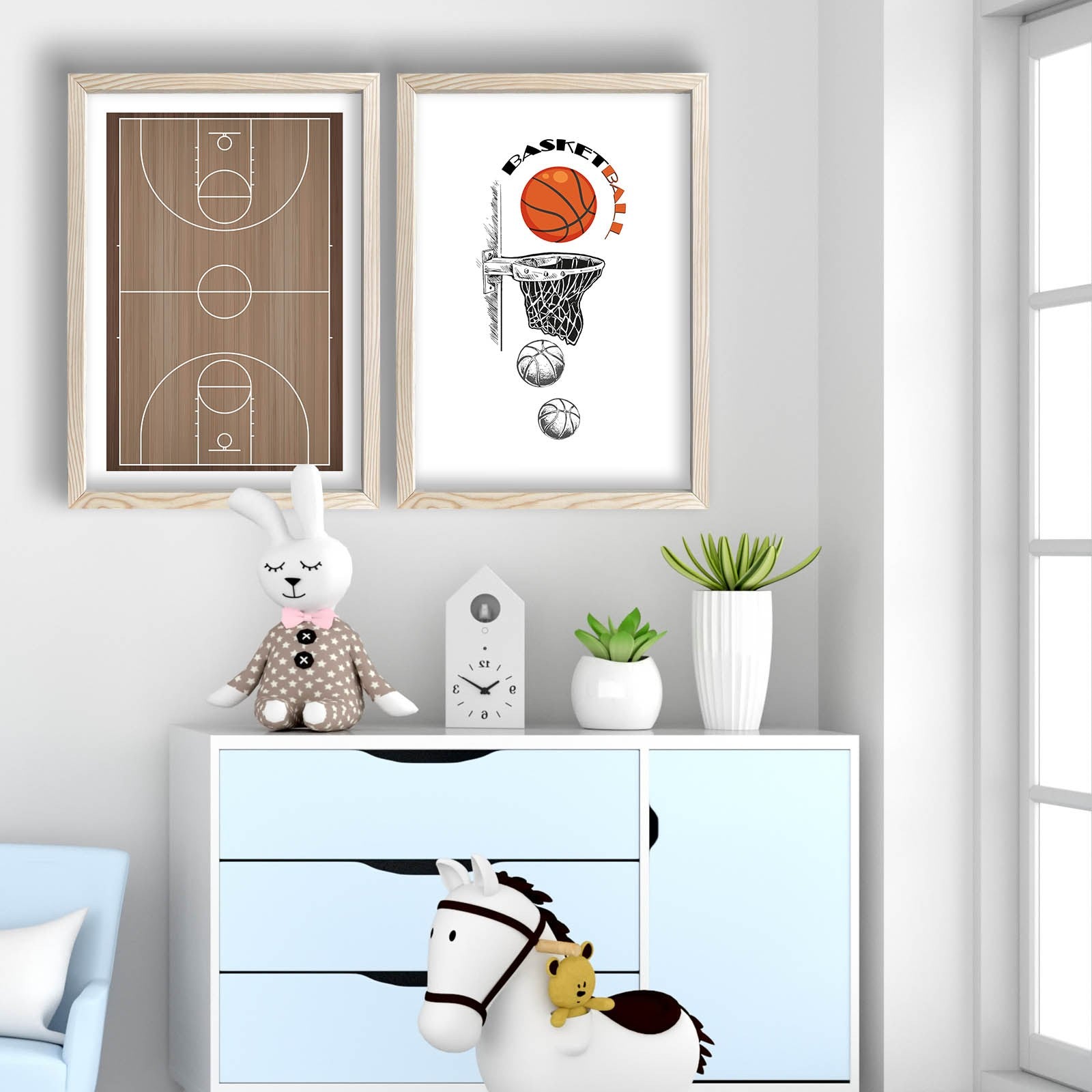 Conjunto de 2 Quadros Decorativos MDF com Moldura de Madeira - 53x78cm - Castanho e Branco