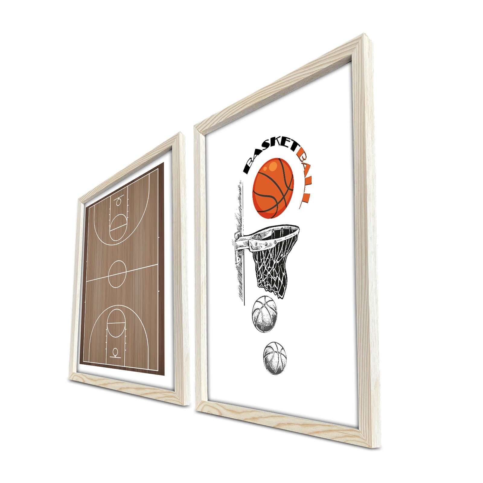 Conjunto de 2 Quadros Decorativos MDF com Moldura de Madeira - 53x78cm - Castanho e Branco