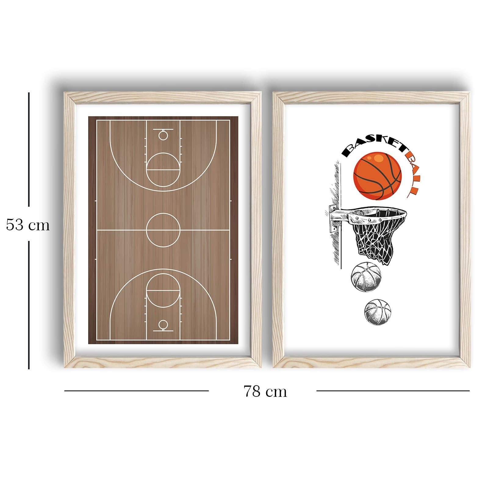 Conjunto de 2 Quadros Decorativos MDF com Moldura de Madeira - 53x78cm - Castanho e Branco