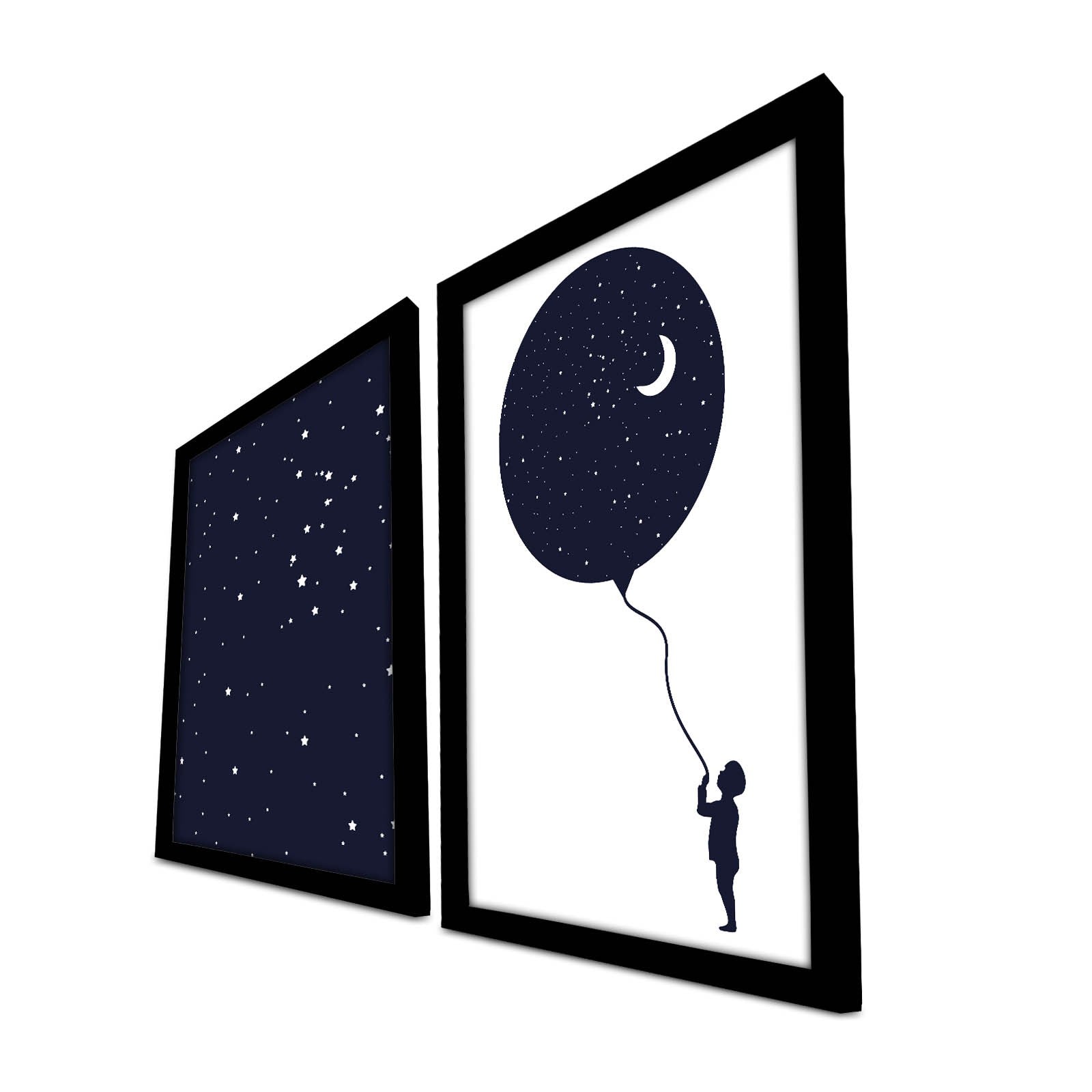 Conjunto de 2 Quadros Decorativos MDF com Moldura - Azul Marinho e Branco 53x78cm