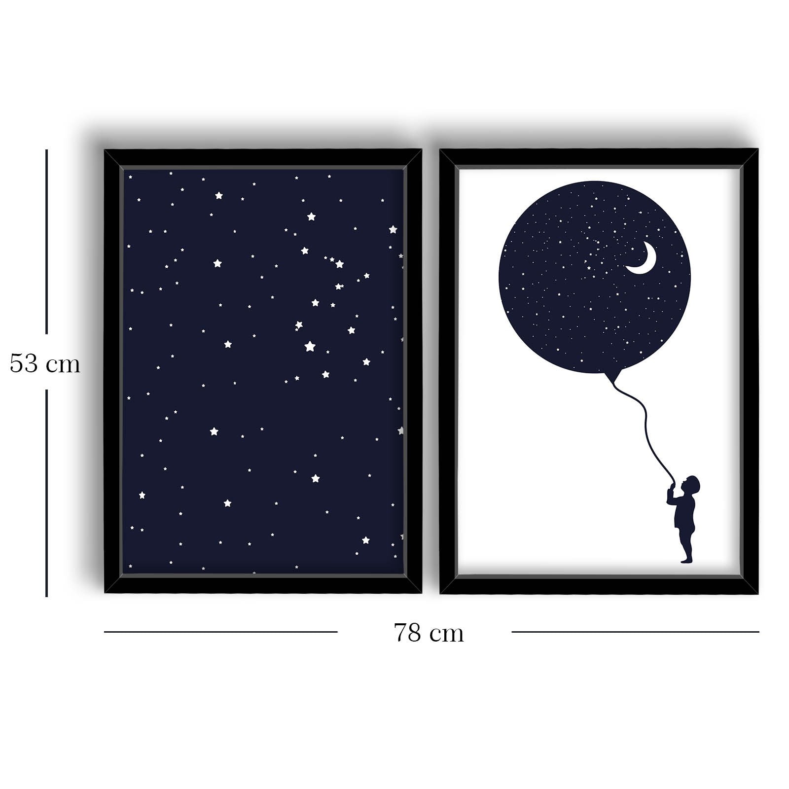 Conjunto de 2 Quadros Decorativos MDF com Moldura - Azul Marinho e Branco 53x78cm