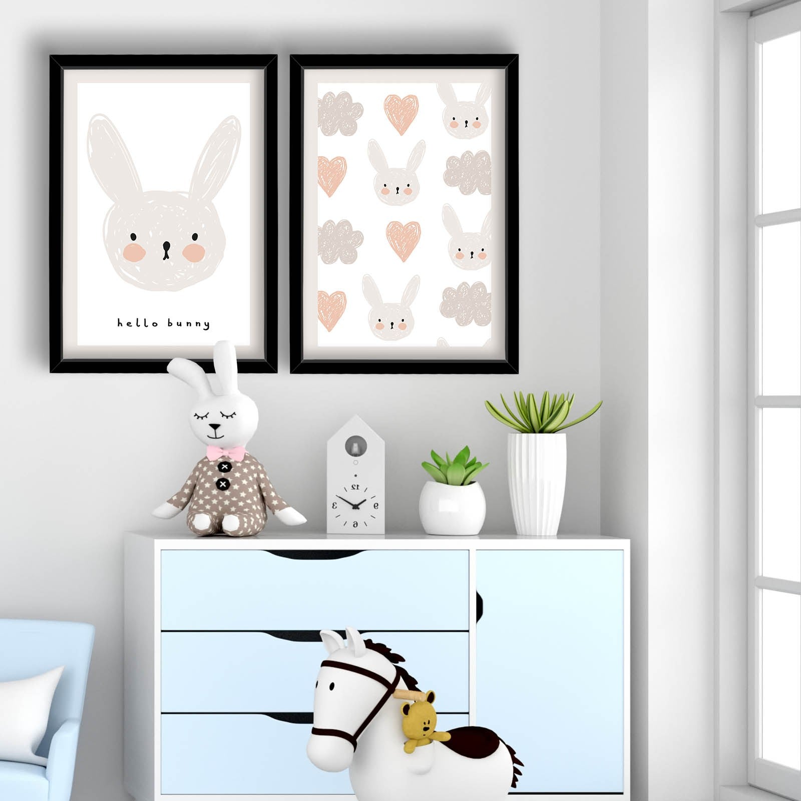 Conjunto de 2 Quadros Decorativos MDF com Moldura Branca 53x78cm