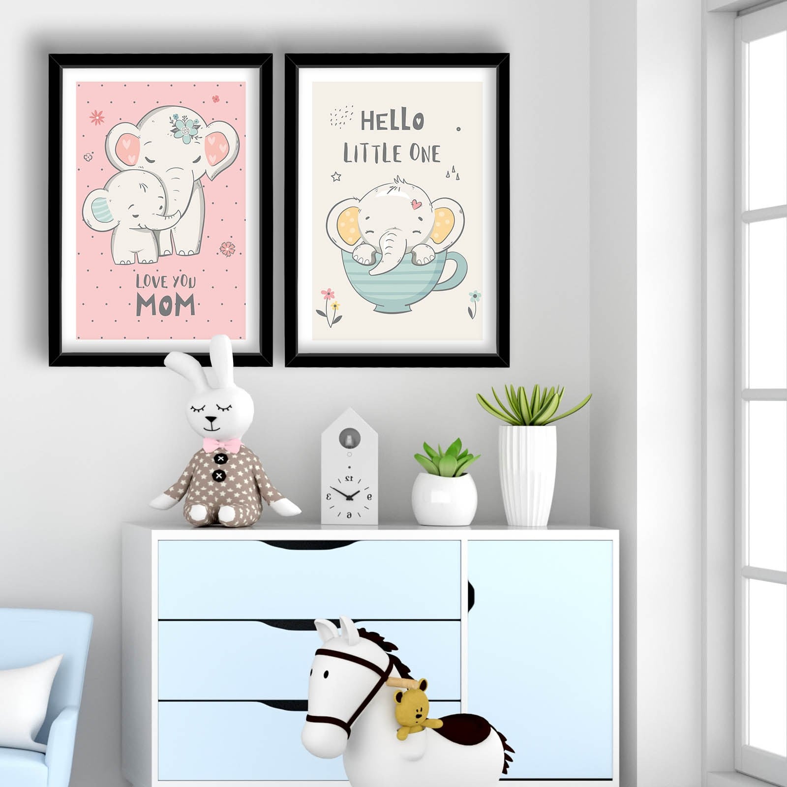 Conjunto de 2 Quadros Decorativos MDF com Moldura - 53x78cm - Disponível em Rosa, Branco e Azul