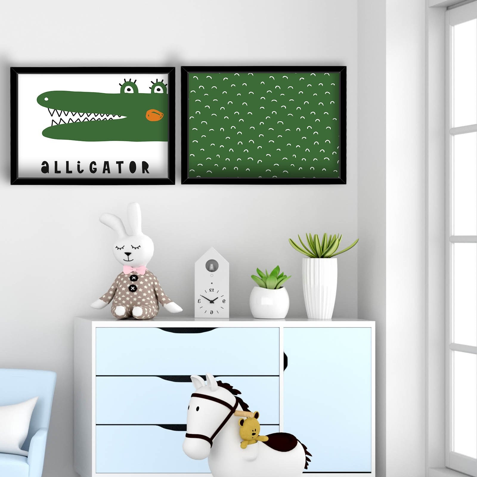 Conjunto de 2 Quadros Decorativos MDF com Moldura - Verde e Branco 53x78cm