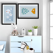 Conjunto de 2 Quadros Decorativos MDF com Moldura - Azul, Laranja e Branco 53x78cm