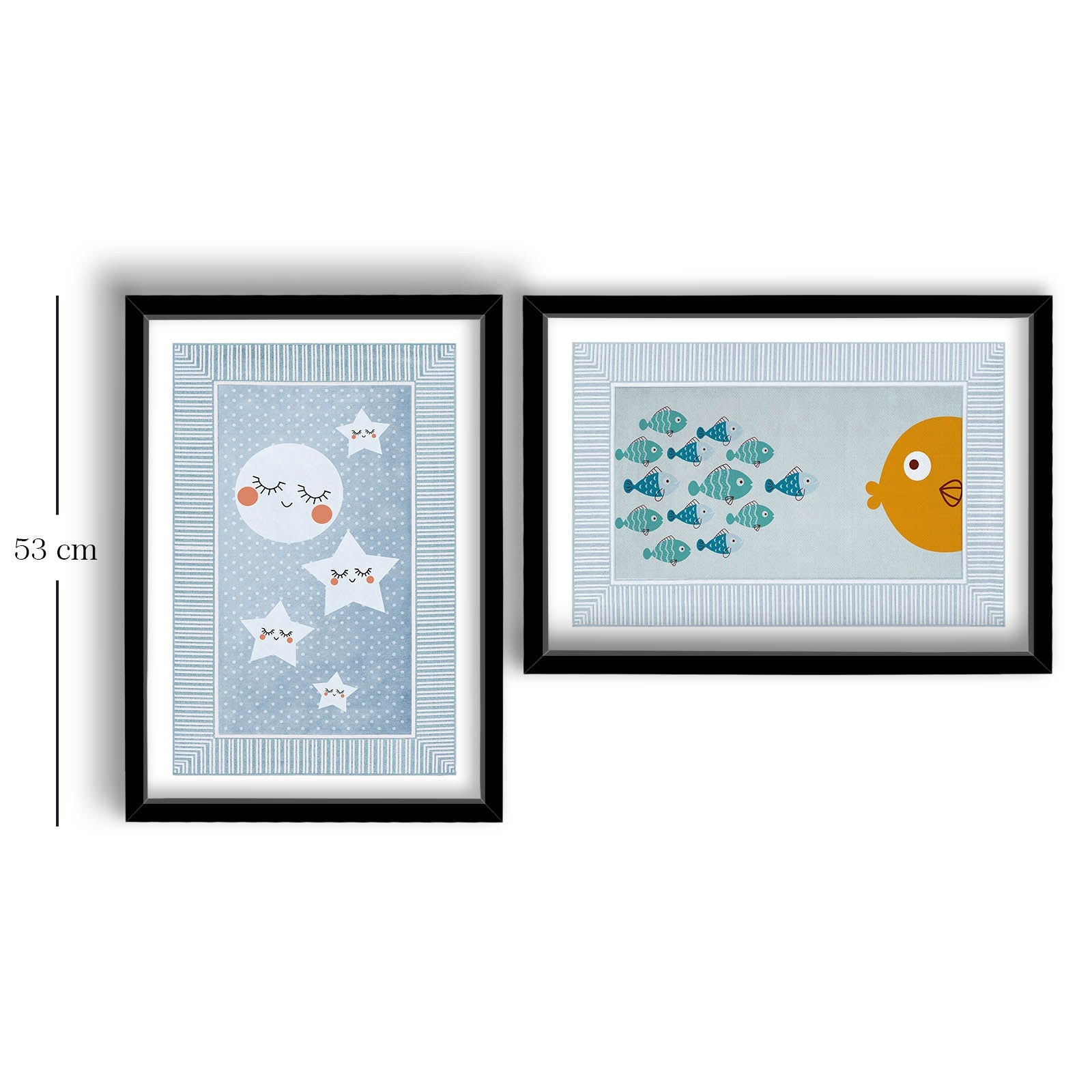 Conjunto de 2 Quadros Decorativos MDF com Moldura - Azul, Laranja e Branco 53x78cm