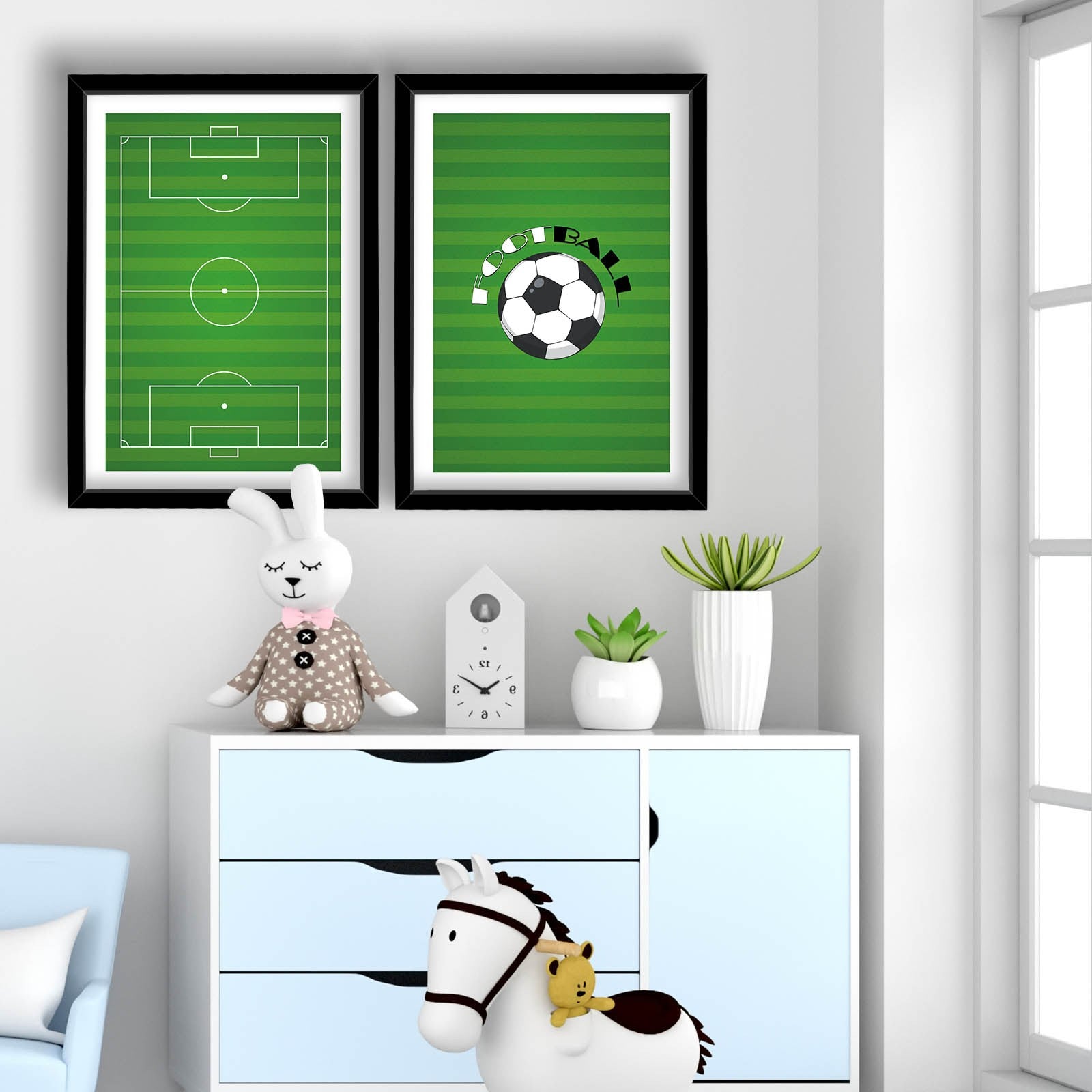 Conjunto de 2 Quadros Decorativos MDF com Moldura - Verde e Branco 53x78cm