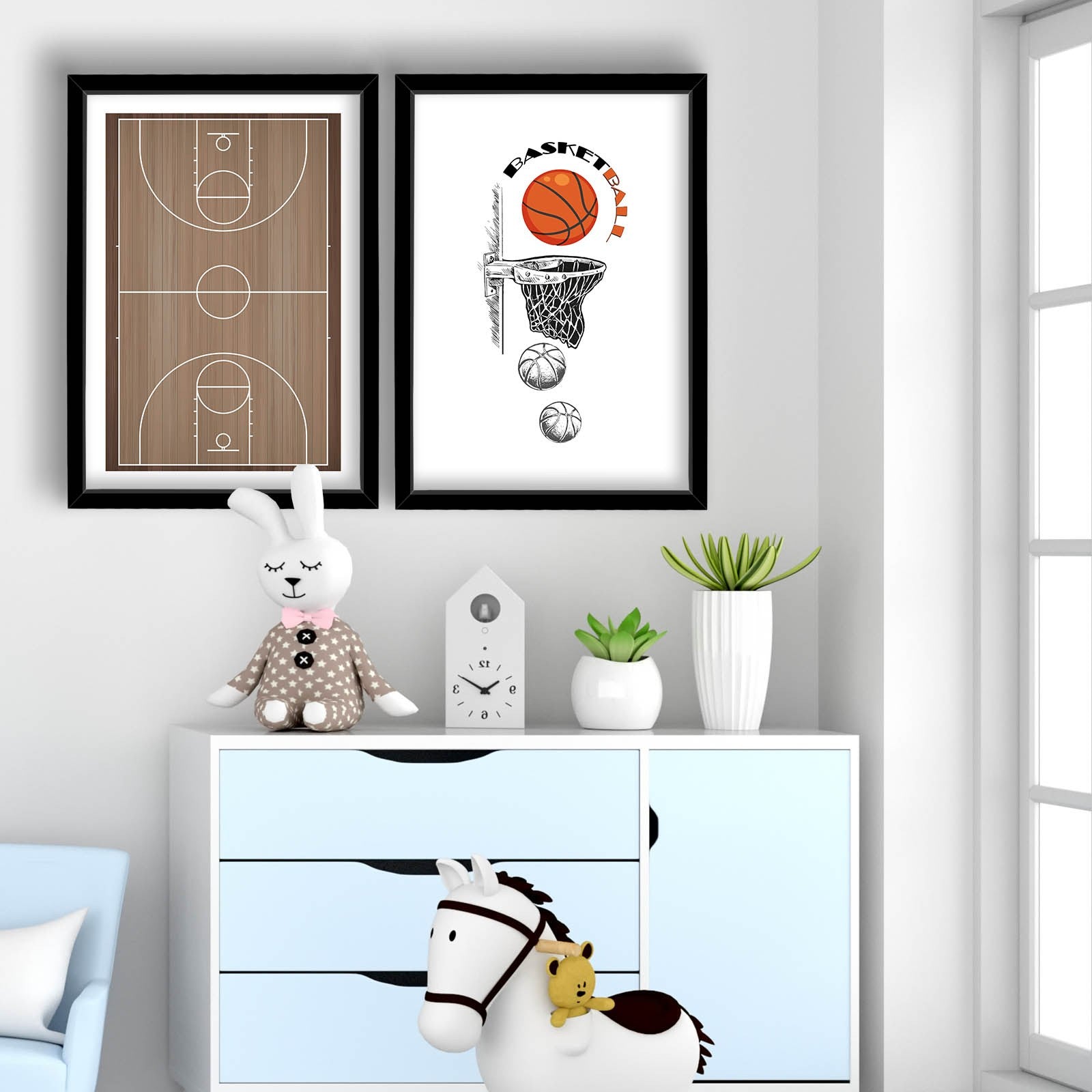 Conjunto de 2 Quadros Decorativos MDF com Moldura - 53x78cm - Castanho e Branco