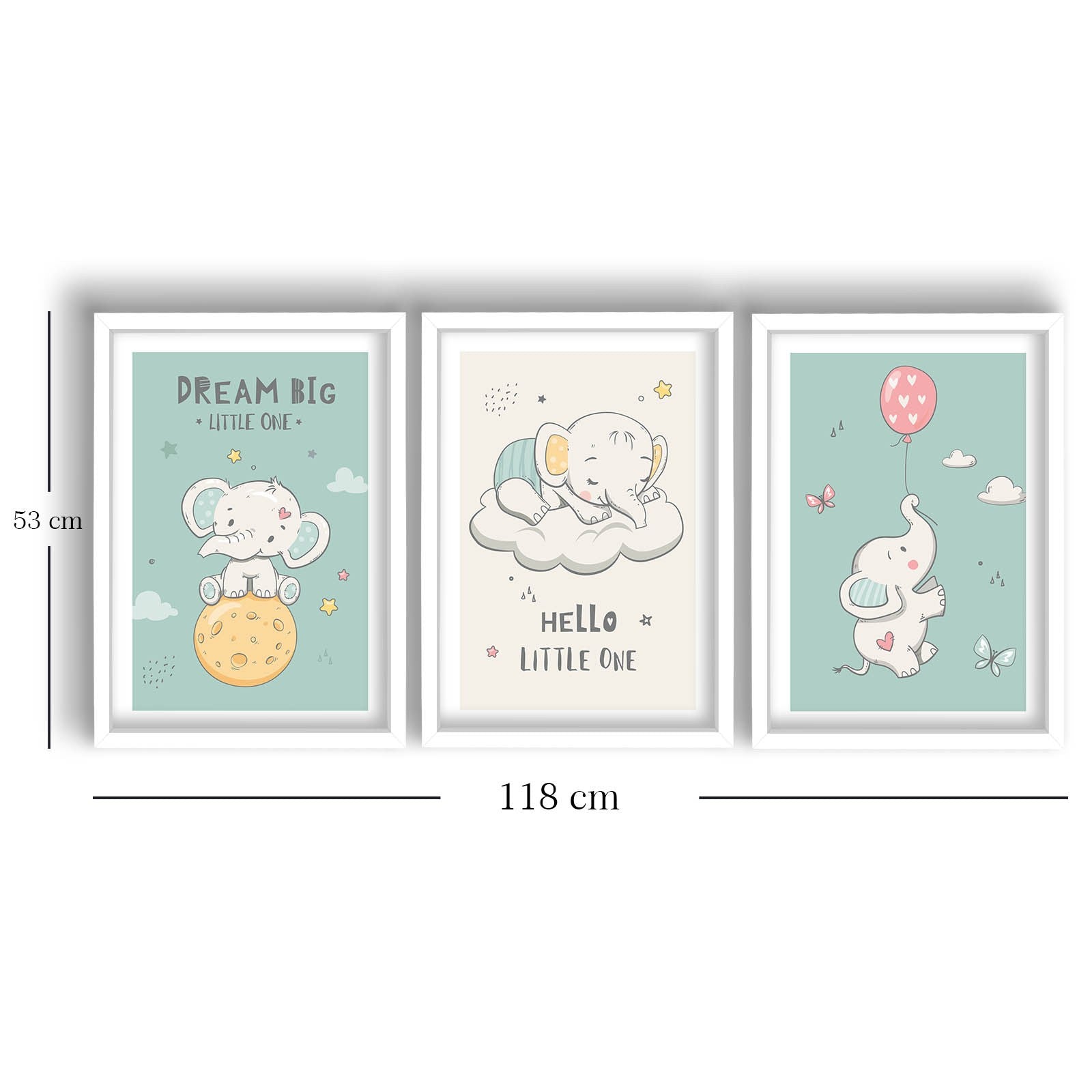 Conjunto de 3 Quadros Decorativos MDF com Moldura - Verde e Branco 53x118cm