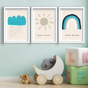 Conjunto de 3 Quadros Decorativos MDF com Moldura - Tons de Azul 53x118cm