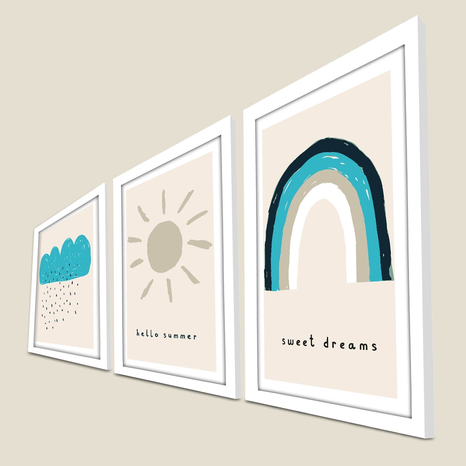 Conjunto de 3 Quadros Decorativos MDF com Moldura - Tons de Azul 53x118cm