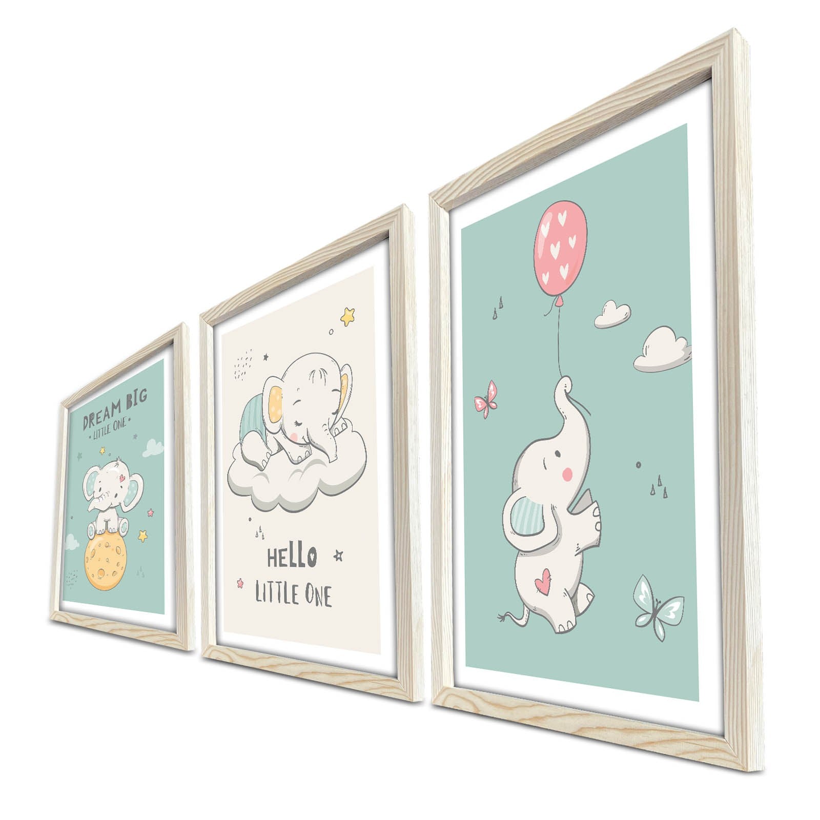 Conjunto de 3 Quadros Decorativos MDF com Moldura - Verde e Branco 53x118cm