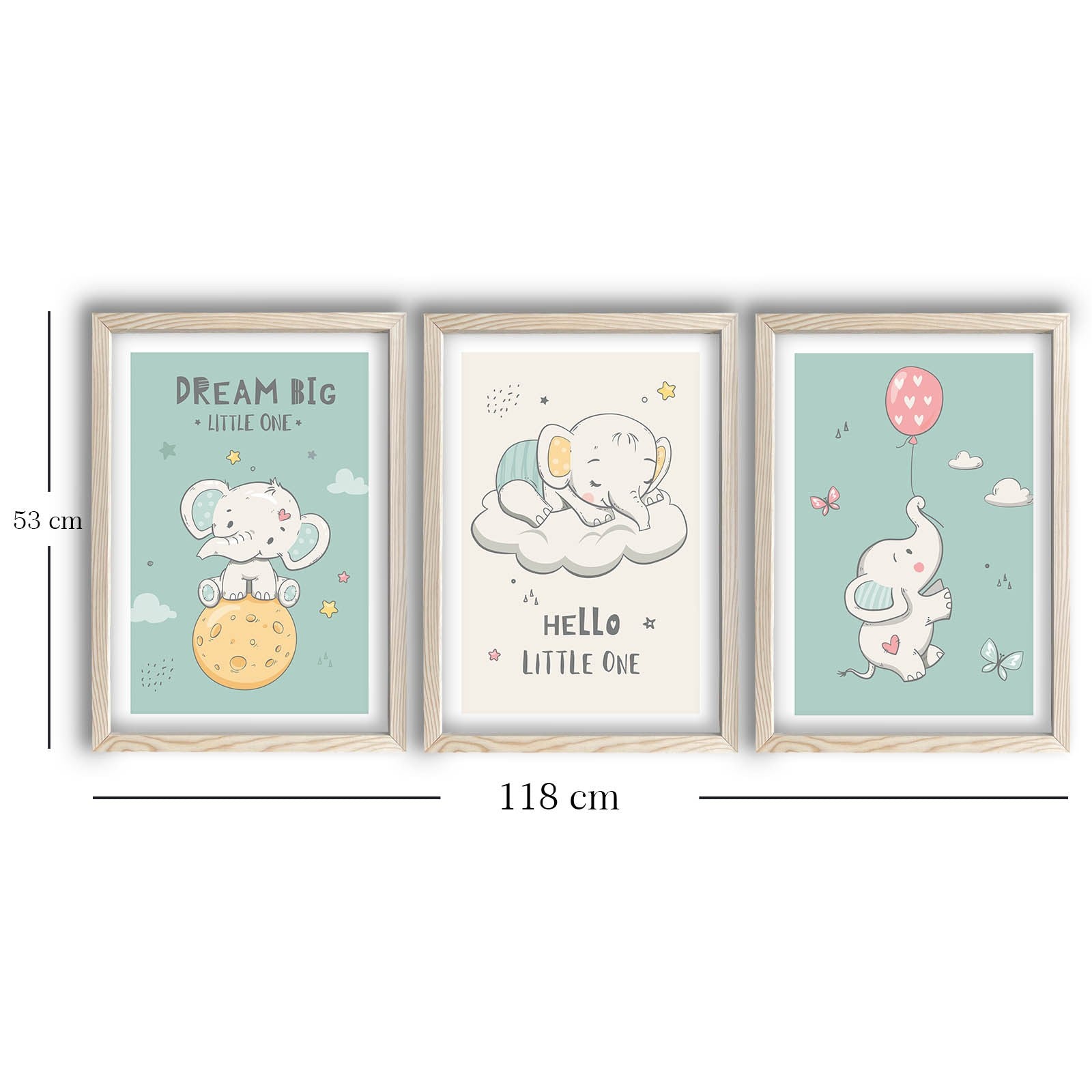 Conjunto de 3 Quadros Decorativos MDF com Moldura - Verde e Branco 53x118cm