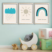 Conjunto de 3 Quadros Decorativos MDF com Moldura - Tons de Azul 53x118cm